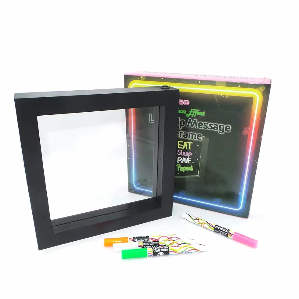 The Glowhouse Neonowa ramka LED tablica memo z 4 długopisami