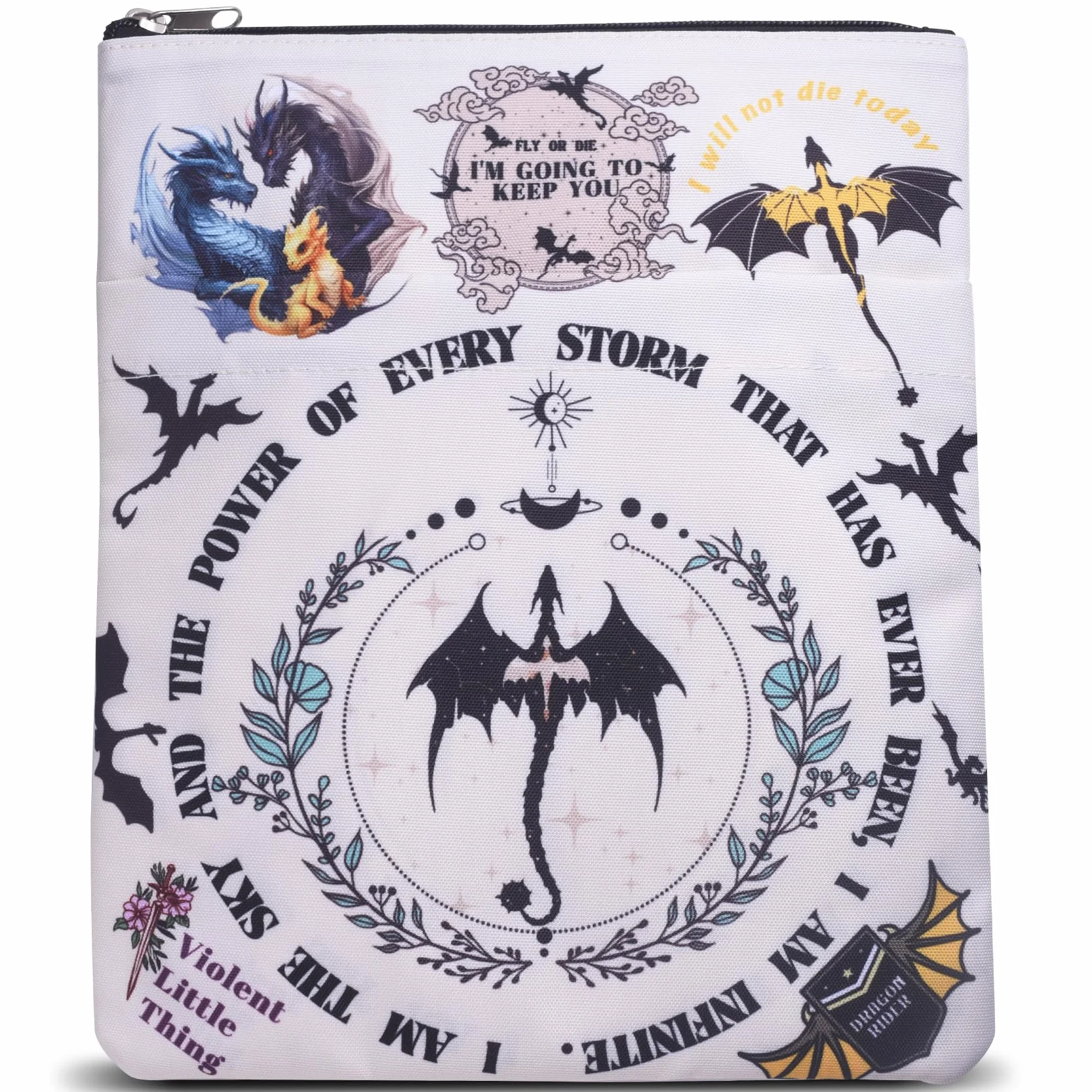 Oryginalne etui na książkę LParkin Fourth Wing Merch, wodoszczelne etui na książki, figurka smoka, ochrona książki, neutralne płótno, z zamkiem błyskawicznym, jako prezent dla miłośników książek