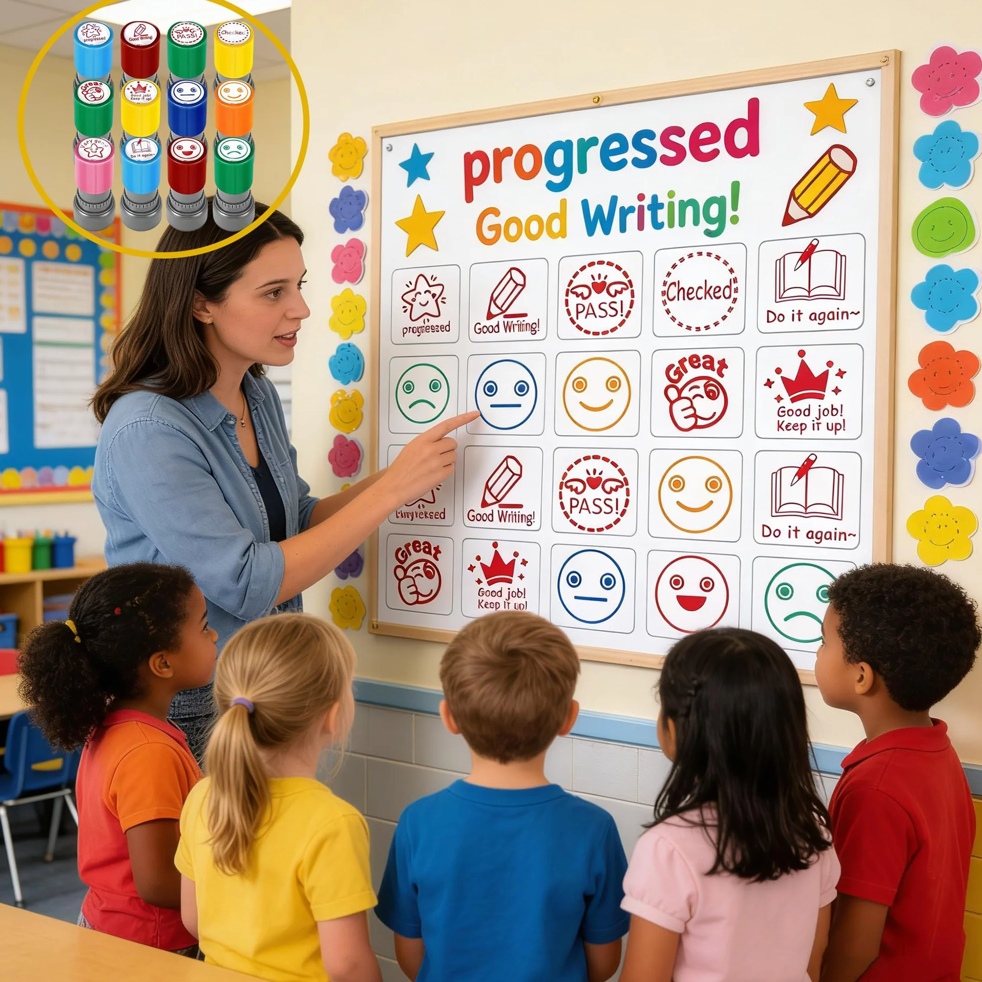 12PCS Znaczki Nauczyciela, Bogata Odmiana, Znaczek Nagrody Nauczyciela, Znaczki Fotoczułe, Różne Znaczki Dla Nauczycieli Self Inkling, Spersonalizowane Postacie Kreskówek Teacher Gift Student