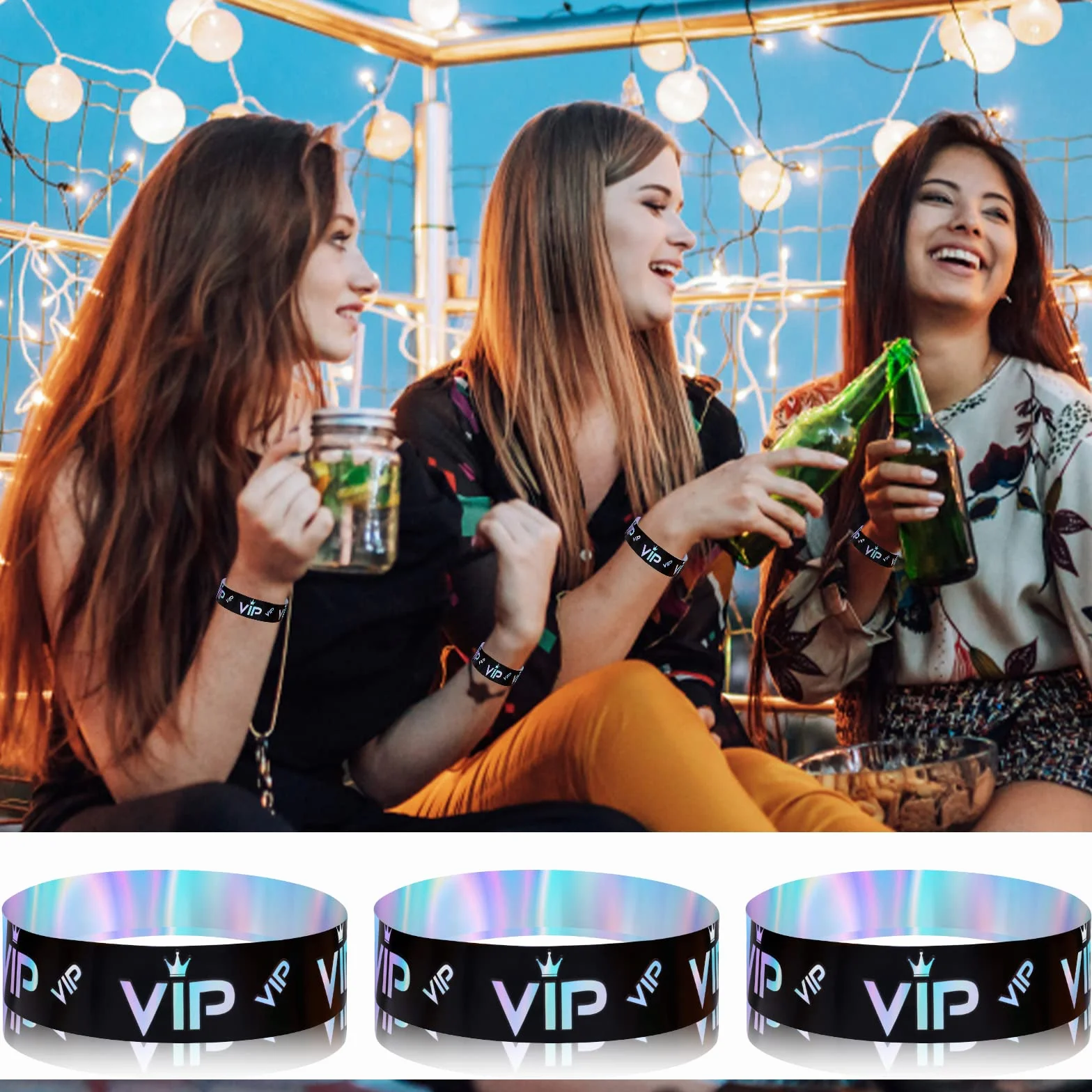 500szt Opaski VIP, Opaski VIP Papierowe Opaski Imprezowe Bransoletki Papierowe Opaski VIP Opaski na Imprezy Wejscie VIP Party Muzyka Festiwal Koncerty (Holograficzny Czarny Srebrny)