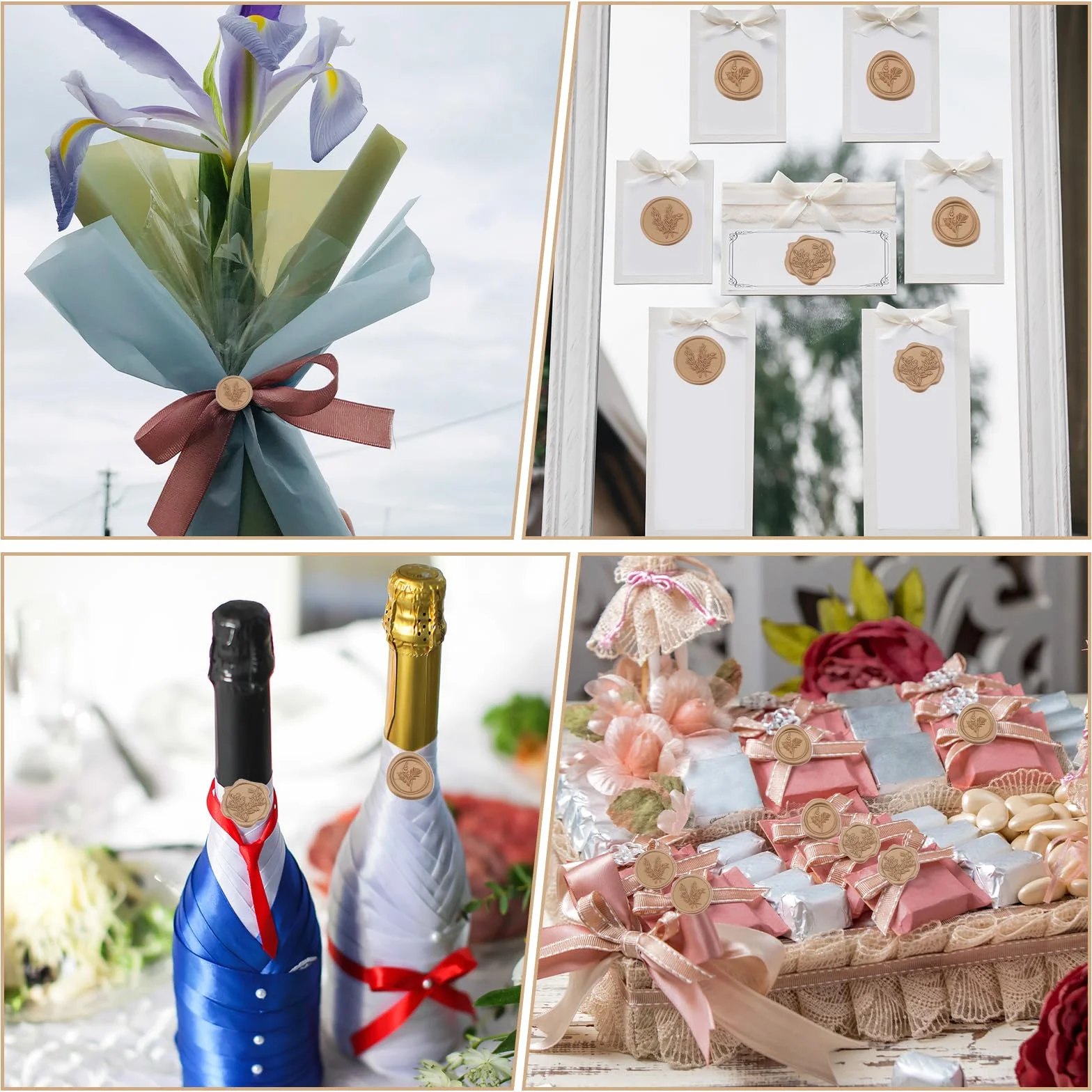 Nogeqi Antyczne złote naklejki woskowe, eukaliptusowe naklejki na pieczęć woskową, samoprzylepne naklejki na koperty, vintage, eleganckie, na zaproszenie, kopertę, ślub, Boże Narodzenie, pakowanie, 30