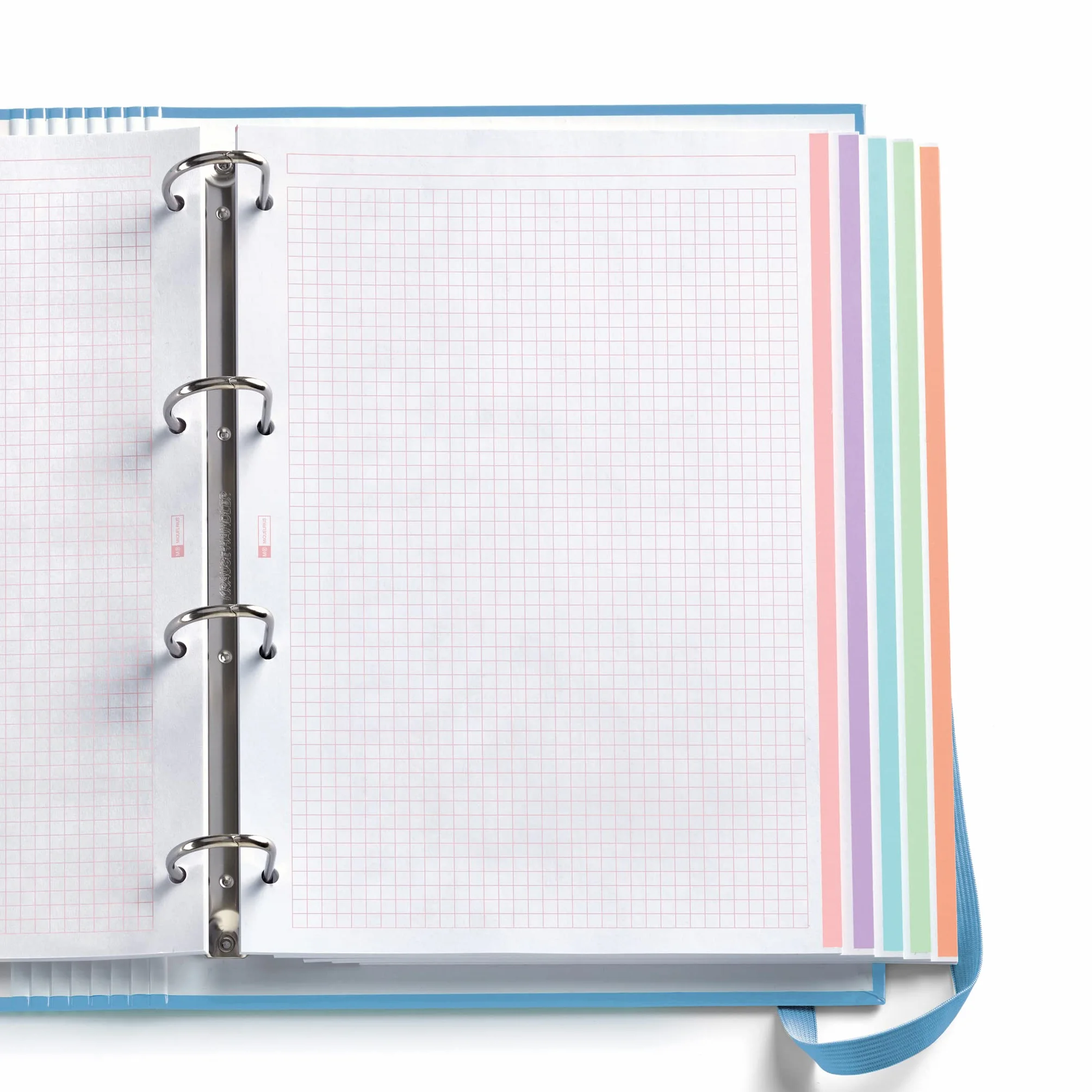 Miquelrius - notebook Carpebloc, folder z 4 segregatorami pierścieniowymi z podkładką 100 arkuszy do kwadratu, zamknięcie z gumy karpesanowej, błękitny