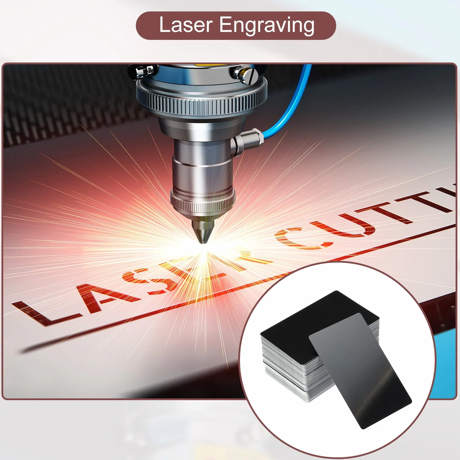 PATIKIL 100 sztuk metalowych wizytówek o grubości 0,45 mm 3,4 x 2,1 cala, aluminiowe, grawerowane laserowo, wizytówki do samodzielnego wykonania, czarne