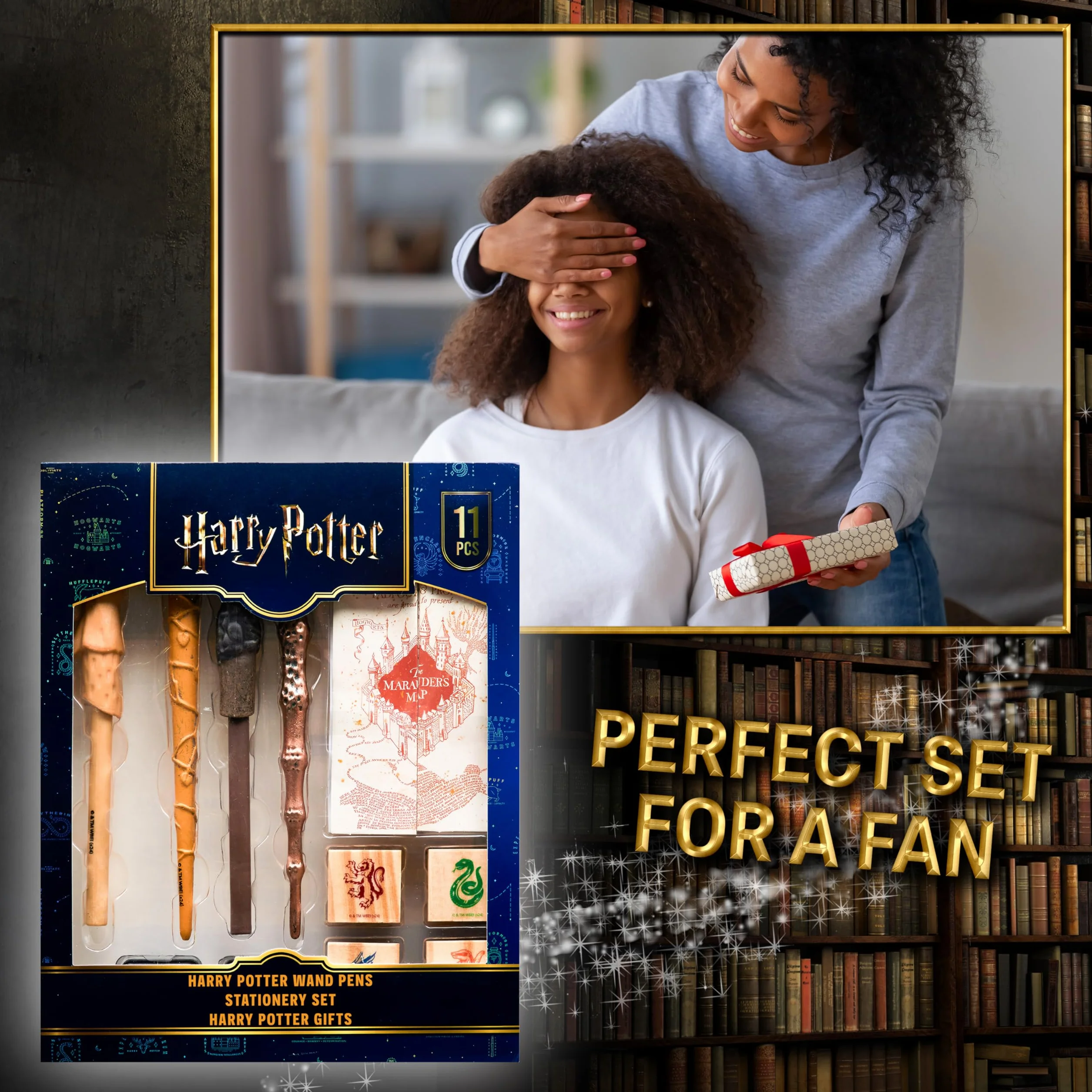 Harry Potter Pudełko na długopisy Magiczna różdżka, poduszeczka z tuszem i mapa Huncwotów Pomysł na prezent dla dziewczynki/chłopca