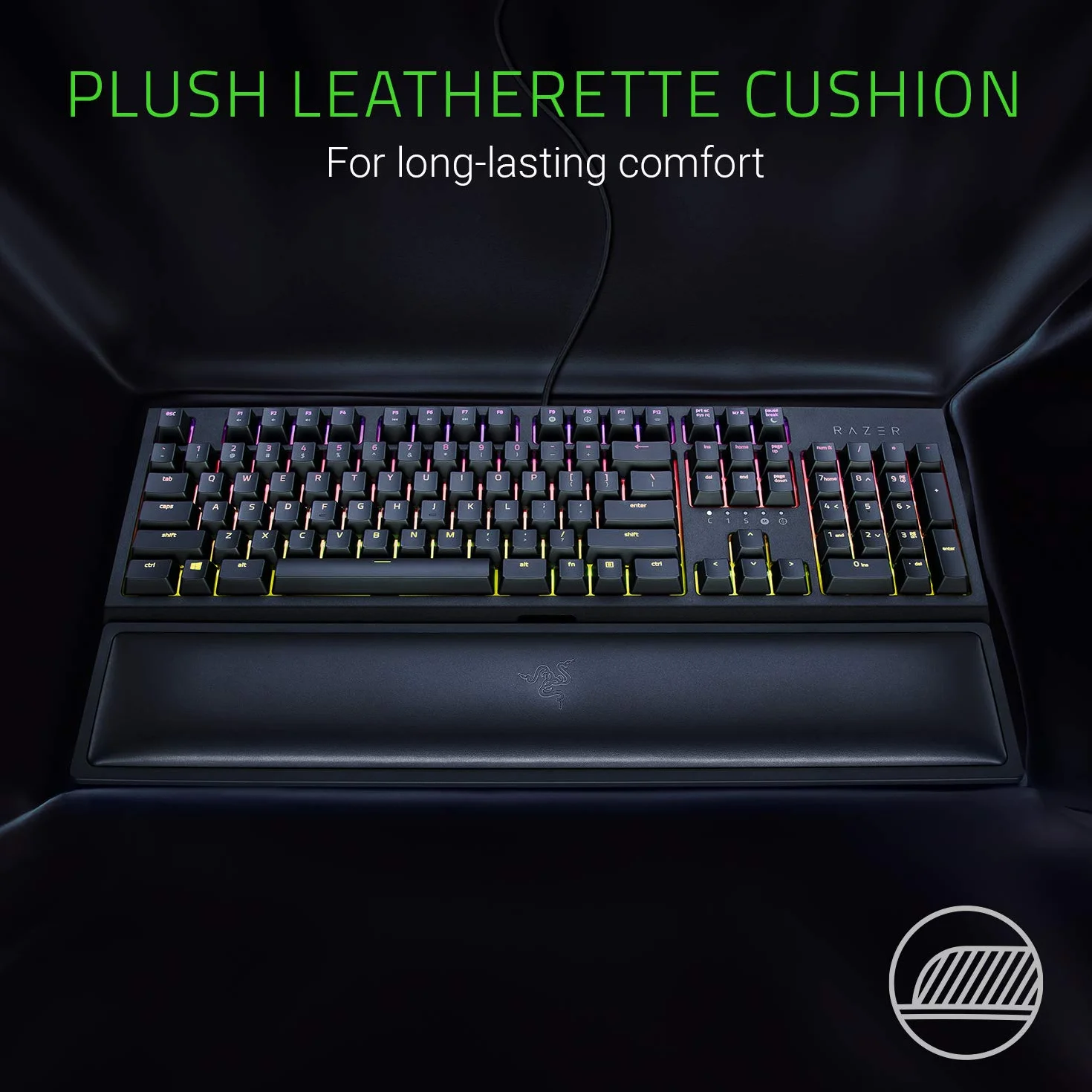Razer Wrist Rest - Ergonomiczna podpórka pod nadgarstki do klawiatur gamingowych w pełnym rozmiarze (wyściółka z pianki z pamięcią kształtu, pokryta miękką skórą syntetyczną) Czarny