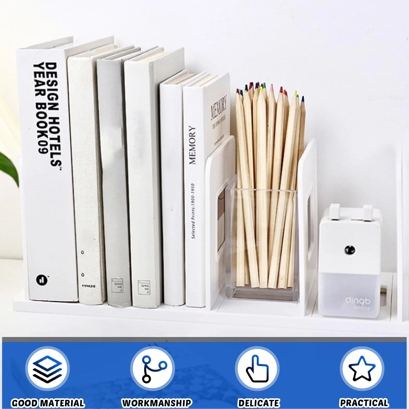 GOMETY Organizer na biurko, segregator na dokumenty, zdejmowany, pogrubiony regał na książki z 4 przegródkami, do biura, segregatora, listów, czasopism, książek, CD, notatników