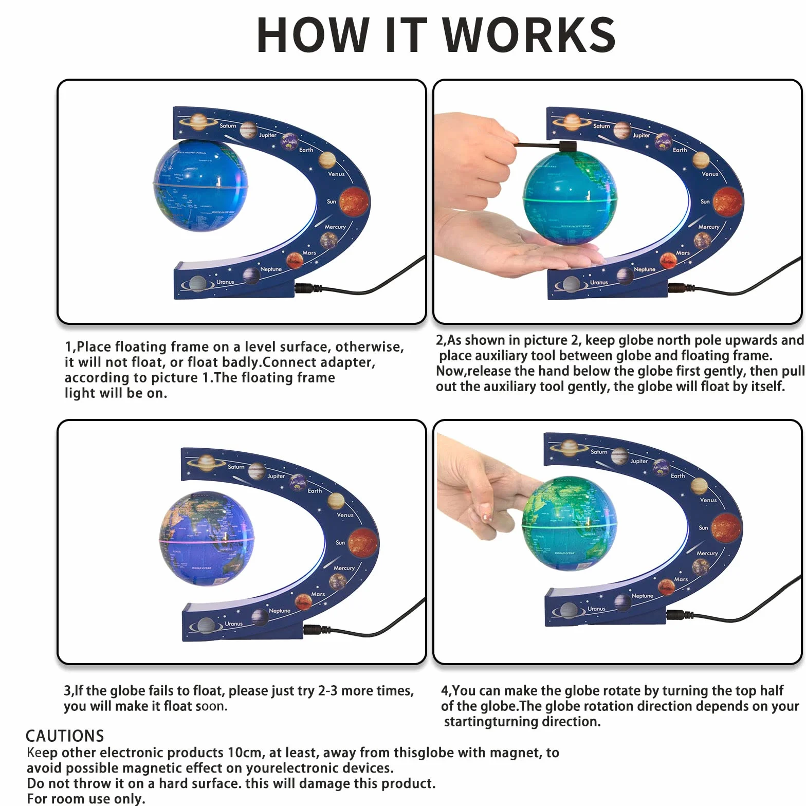 Magnetycznie lewitująca kula 7,5 cm z kolorową lampą – fajna dekoracja biurowa i prezent dla mężczyzn i szefów – astronomiczne zabawki edukacyjne dla dzieci