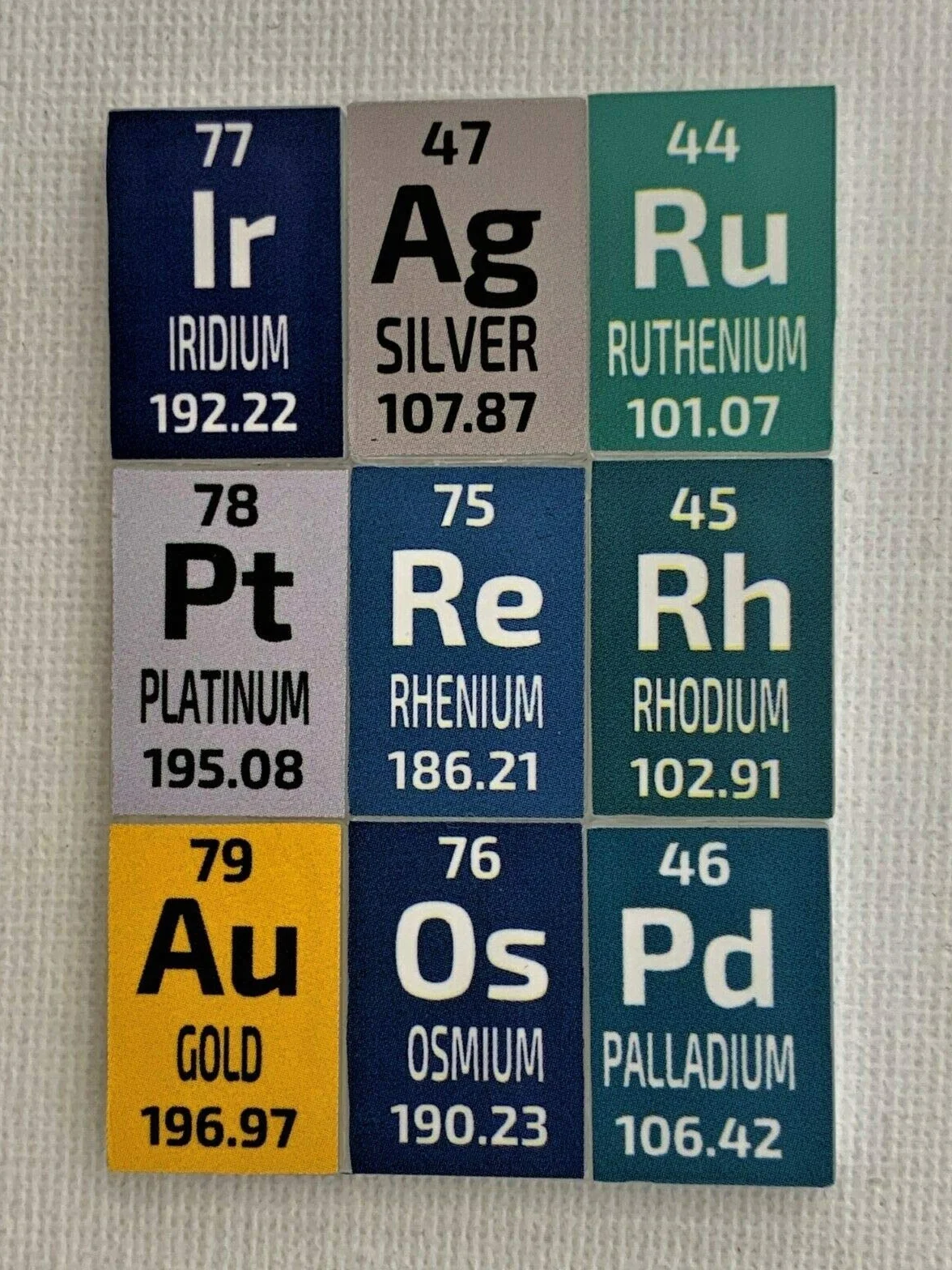 Zestaw 1 ziarna metali szlachetnych ruten, rod, pallad, osm, iryd, platyna, złoto, srebro, ren