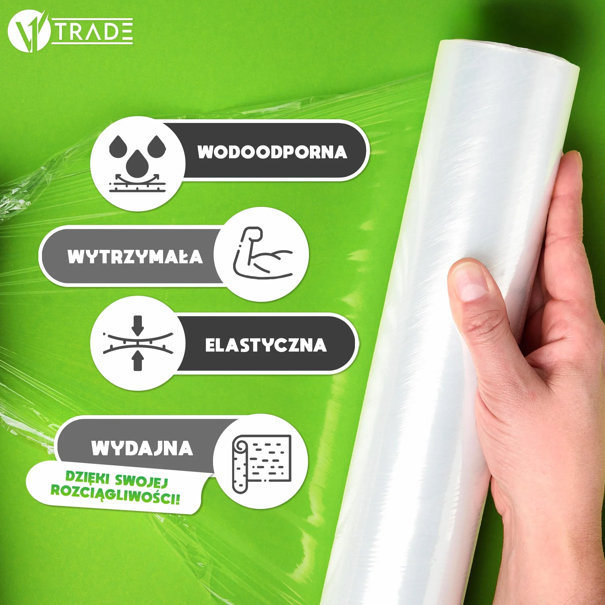 V1 Trade Folia stretch przezroczysta - 1 kg rolka folii - 23 mikrometry folia ochronna 100 m długości i 40 cm szerokości materiał opakowaniowy - folia do mebli