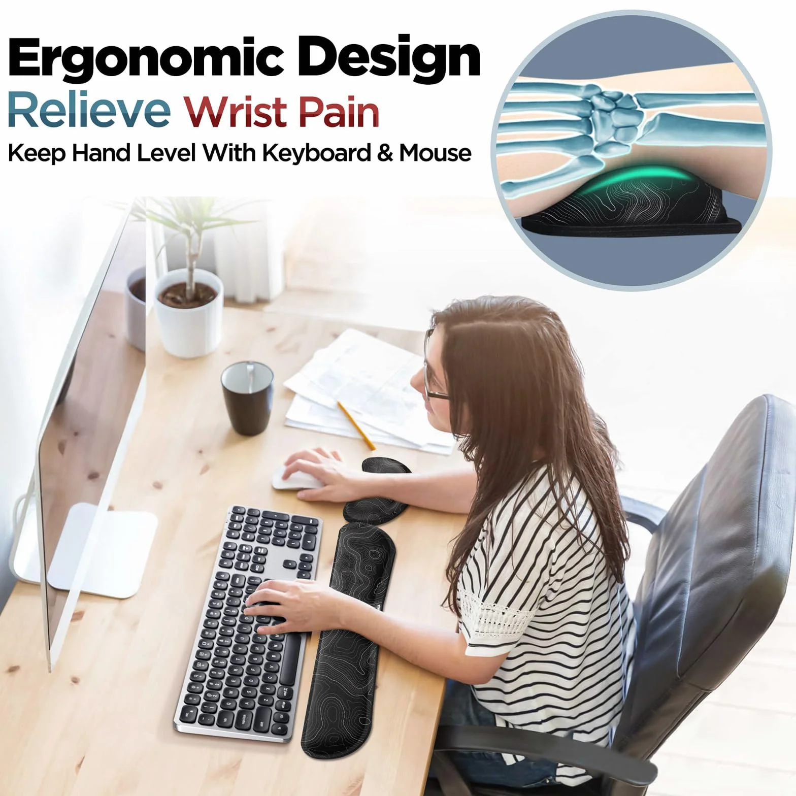 Gimars Ergonomiczna Żelowa Podkładka pod Nadgarstek do Klawiatury i Myszy, Pianka z Pamięcią Kształtu