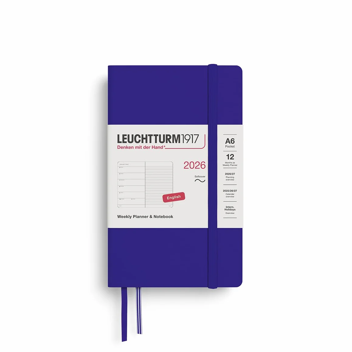 LEUCHTTURM1917 372699 kalendarz tygodniowy i notatnik Pocket A6 na 2026 rok, miękka okładka, kolor angielski