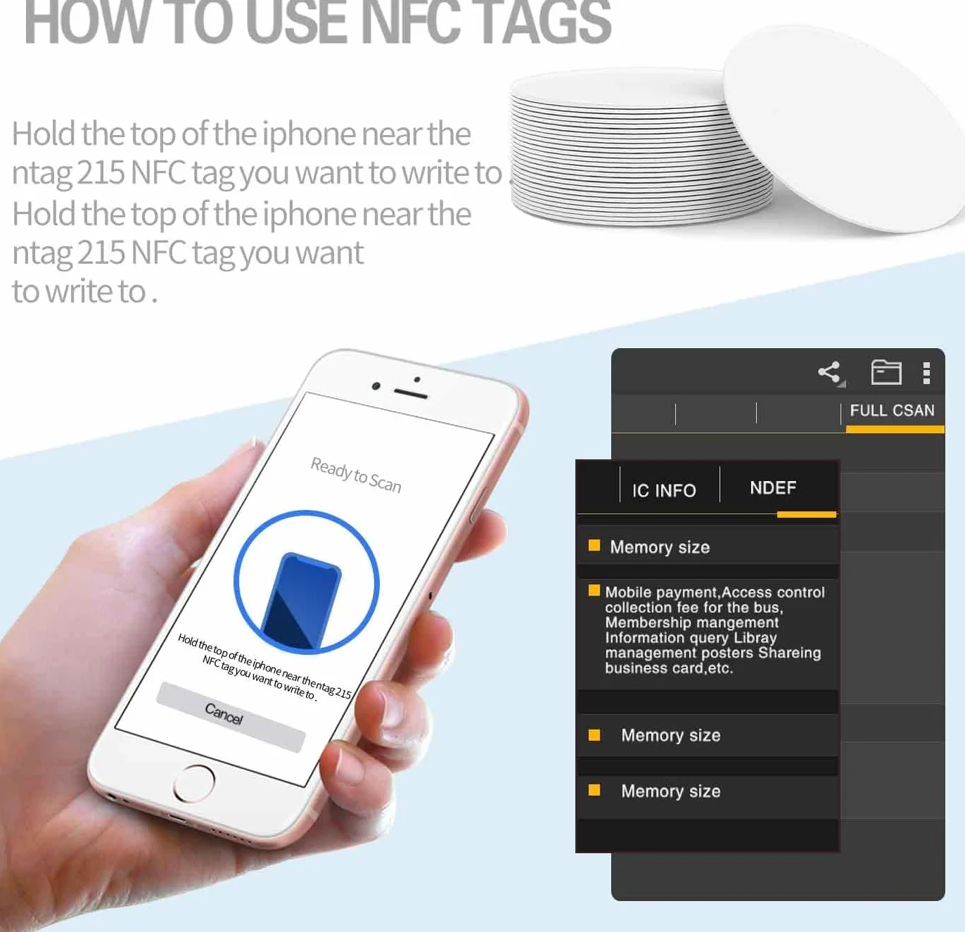 50 sztuk NTAG215 NFC Tags puste białe naklejki NFC karty NFC na monety kompatybilne z TagMo i Amiibo, z samoprzylepną stroną do łatwego mocowania
