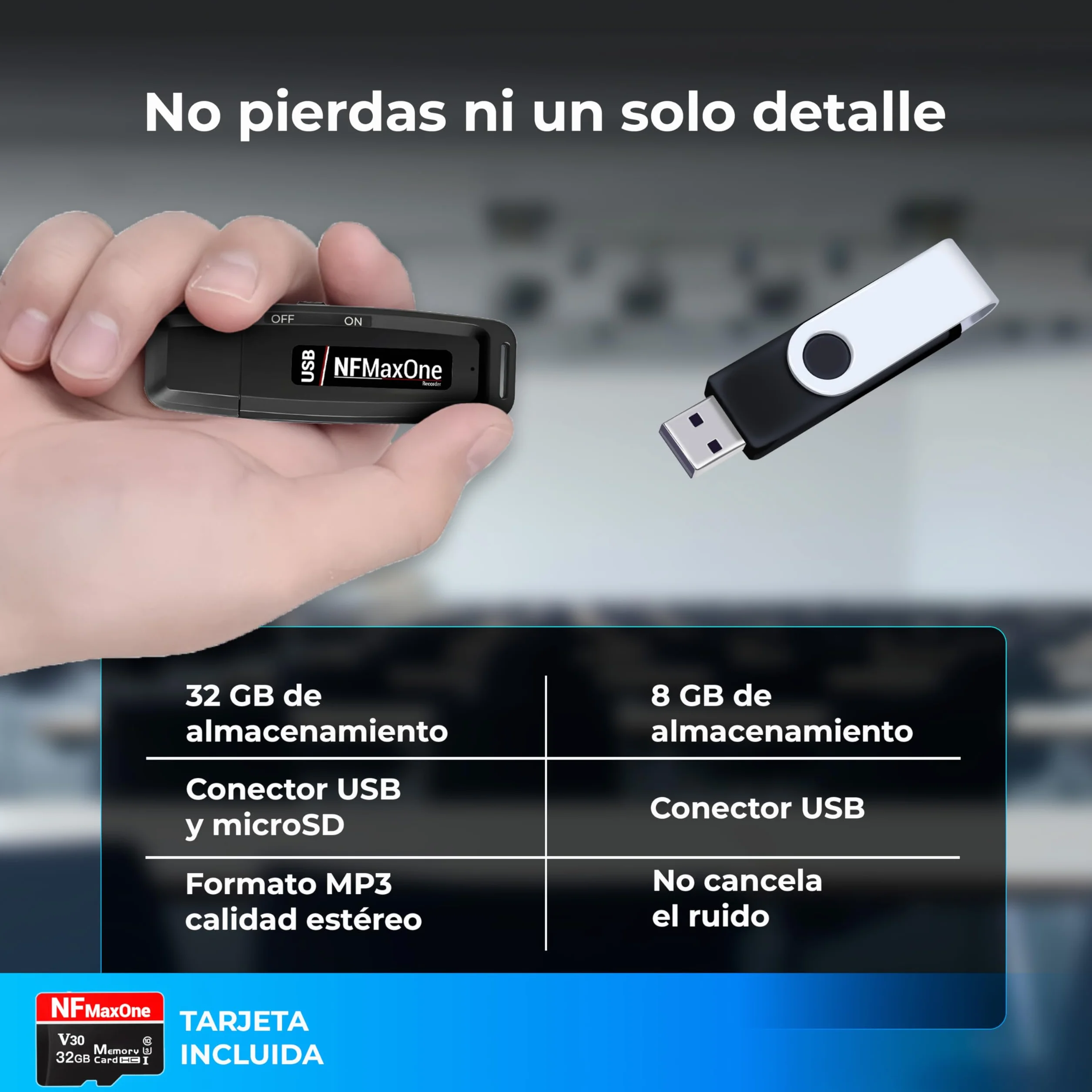 Cyfrowy dyktafon szpiegowski z MicroSD 32 GB w zestawie | Mini rejestrator dźwięku idealny na spotkania, wywiady, zajęcia | Przenośny rejestrator szpiegowski USB z nagrywaniem do 500 godzin ST
