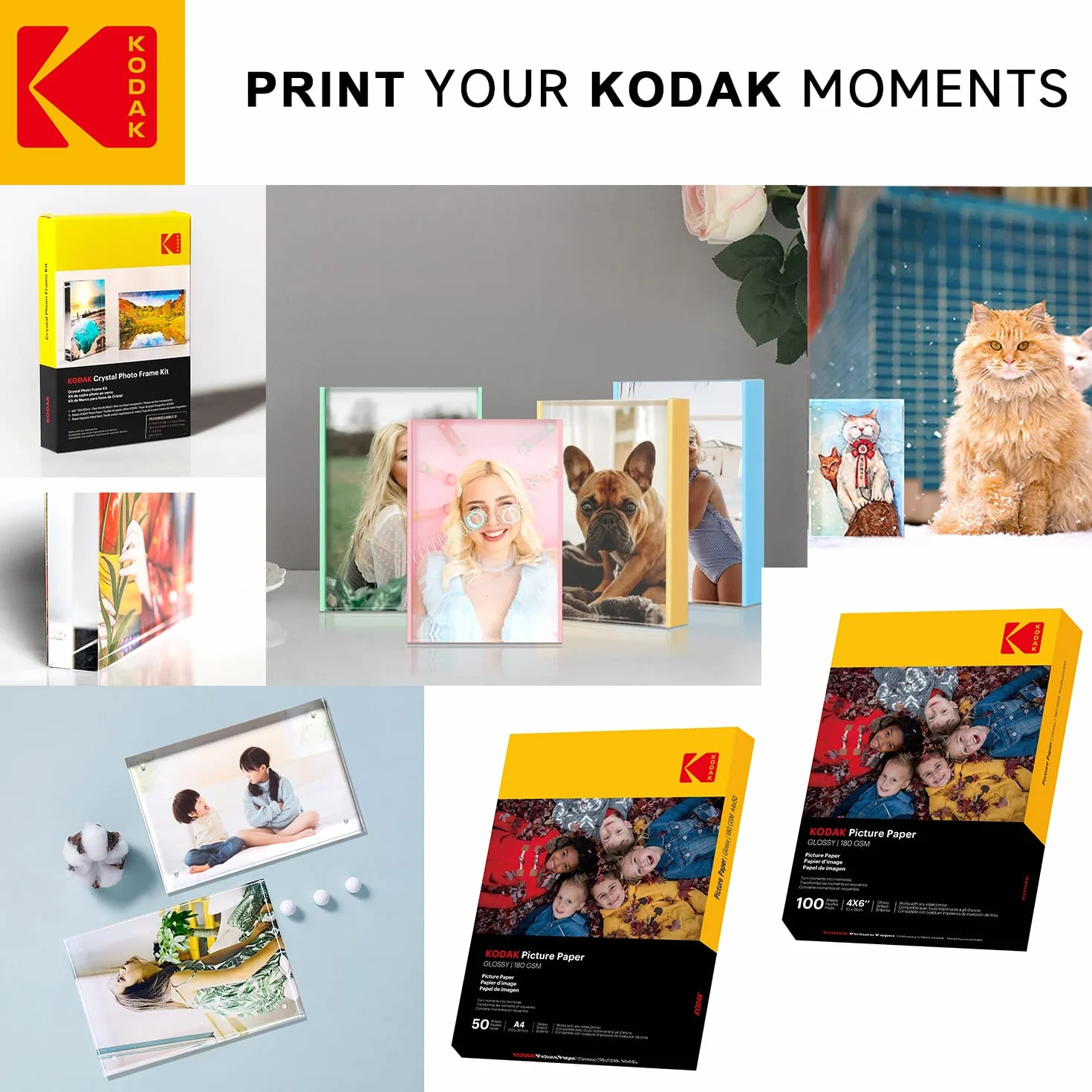 KODAK Instant Photo Paper - Opakowanie 25 arkuszy papieru fotograficznego - Format 21 x 29,7 cm (A4) - Wykończenie błyszczące - 180 gsm - Kompatybilny z drukarkami atramentowymi"