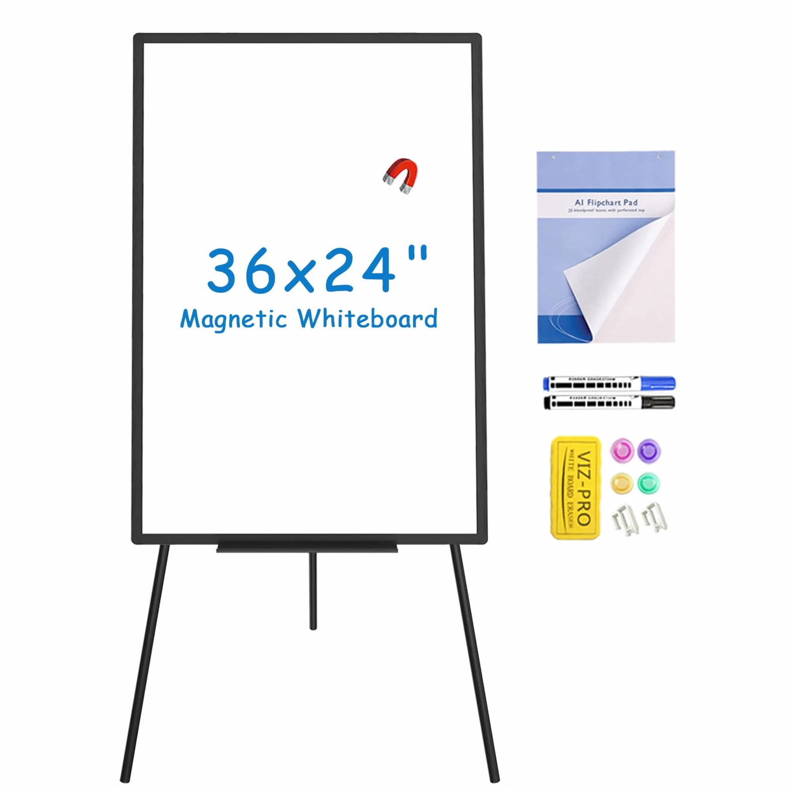 VIZ-PRO Magnetyczna sztaluga suchościeralna 90 x 60 cm czarna regulacja wysokości