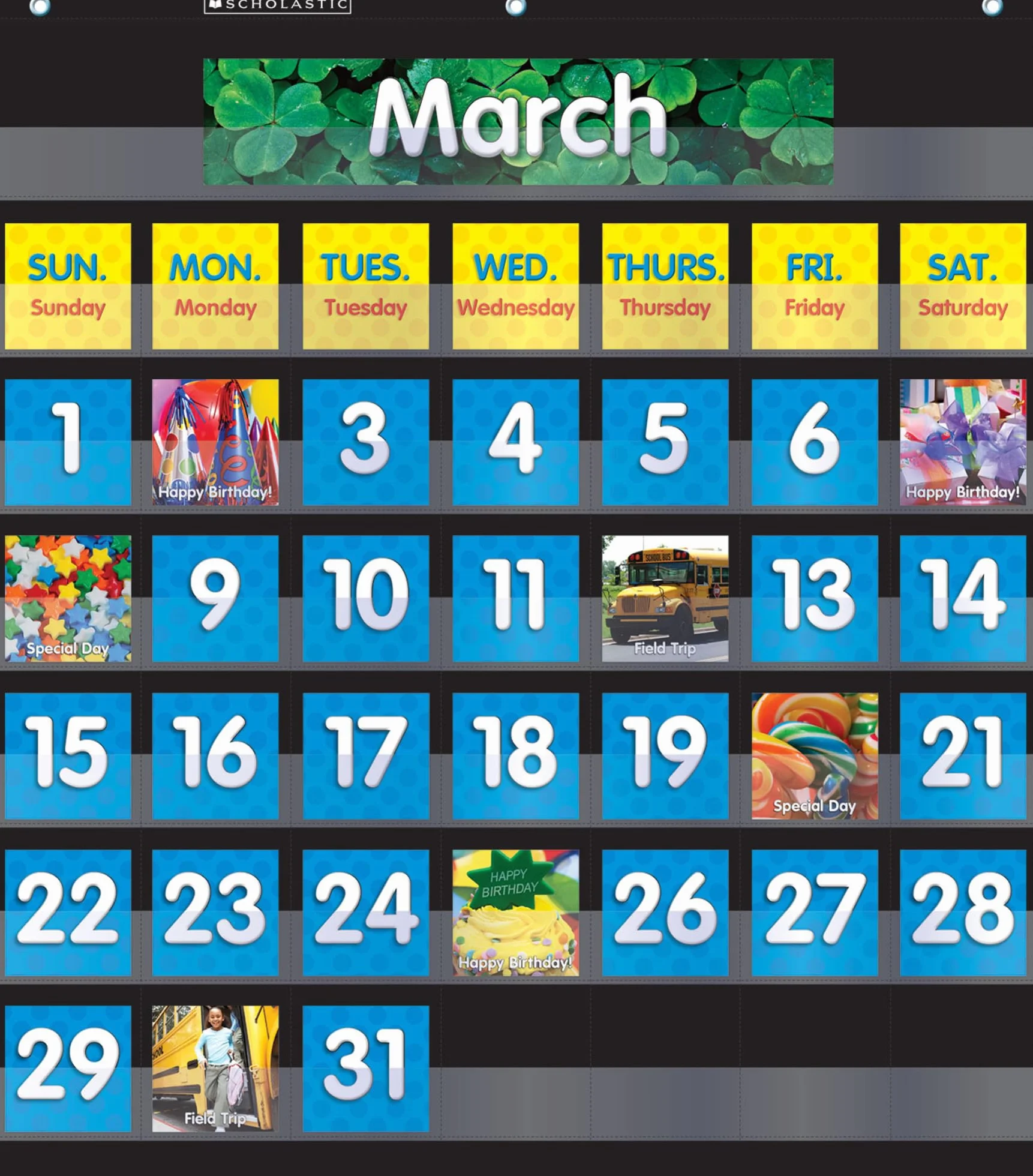 Scholastic SC583866 Monthly Calendar- Black Pocket Chart