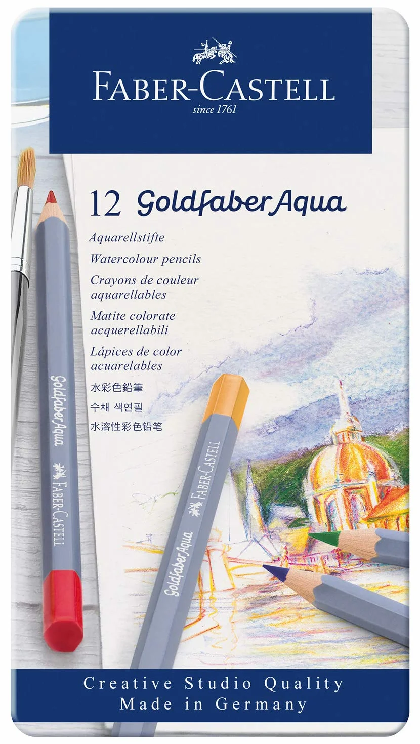 Faber-Castell 114612 - Kredki akwarelowe Goldfaber, 12-częściowy zestaw kredek, niełamliwe, w pełni rozpuszczalne w wodzie