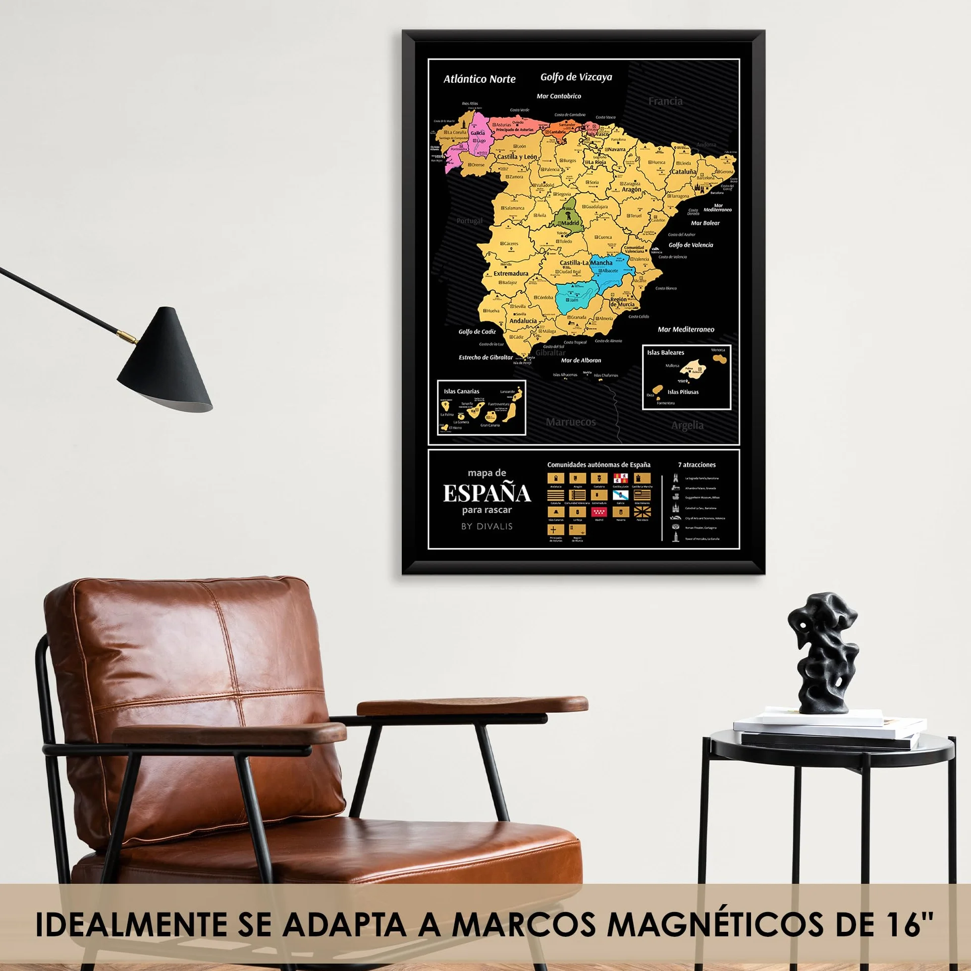 Divalis Mapa Hiszpanii - Duża Mapa do Zdrapywania - Mapa Hiszpanii do Zdrapywania według Prowincji i Miast - Scratch off Spain Map - Scratchable Spain Poster