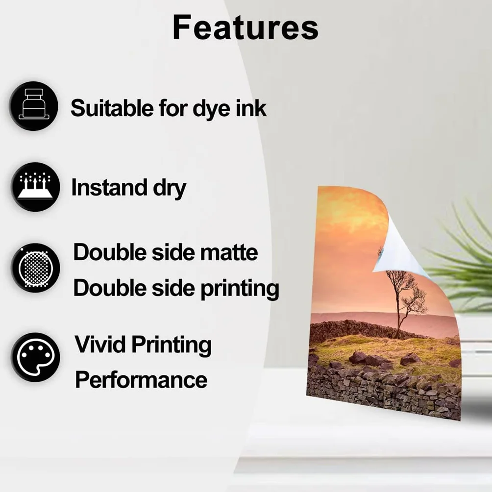 Inkuwy A4 100 arkuszy, średni gruby, matowy papier fotograficzny, 220 g/m², dwustronny, matowy papier prezentacyjny, do drukowania po obu stronach, broszura, zdjęcia, powlekane obrazem do drukarki atramentowej Uinkit