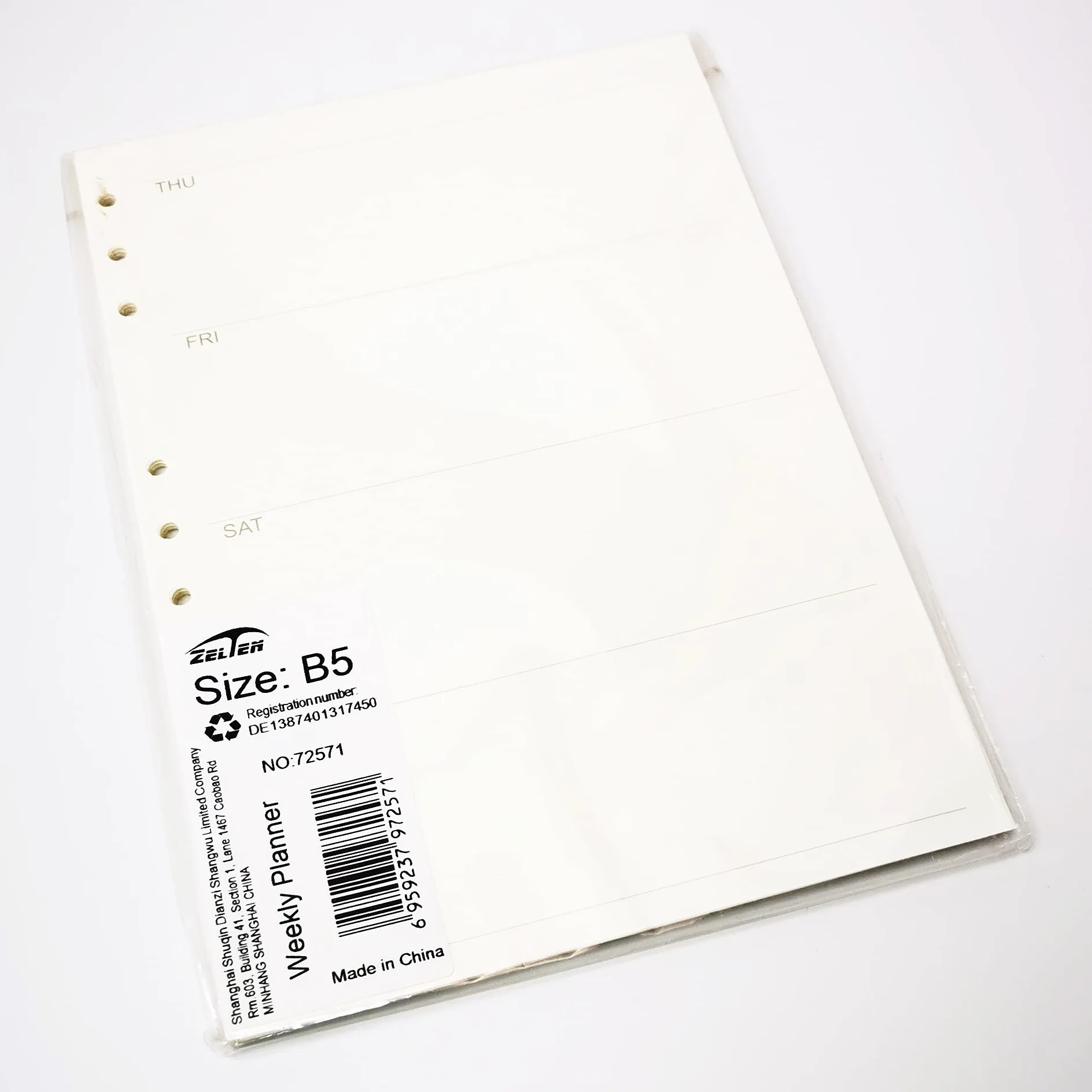 Zelten Luźne arkusze papieru perforowanego B5/9 do 6-otworowych segregatorów planer tygodniowy