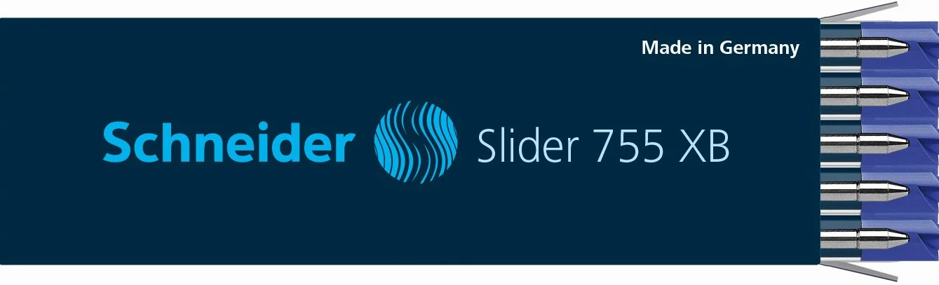 Schneider Slider 755 wkład do długopisu (technologia ViscoGlide, odporny na działanie dokumentów, XB = bardzo szeroki) opakowanie 10 sztuk, niebieski