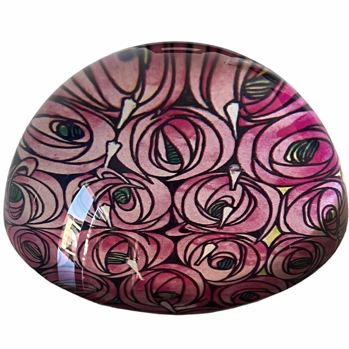Domed Glass Paperweight - wzór z różami Mackintosh