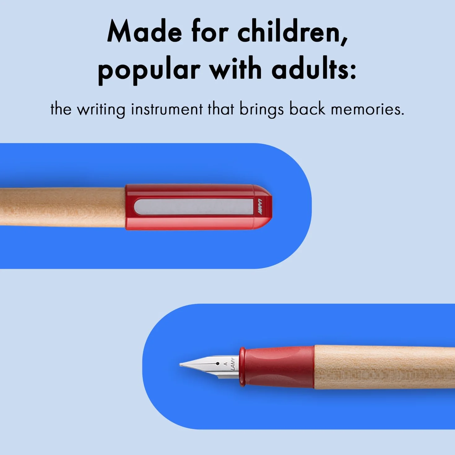 LAMY ABC Red - Przyjazne dla dzieci pióro wieczne do pisania dla początkujących z ergonomicznym uchwytem i polerowaną stalówką ze stali leworęcznej (LH) w rozmiarze M - wytrzymałe drewno klonowe - w