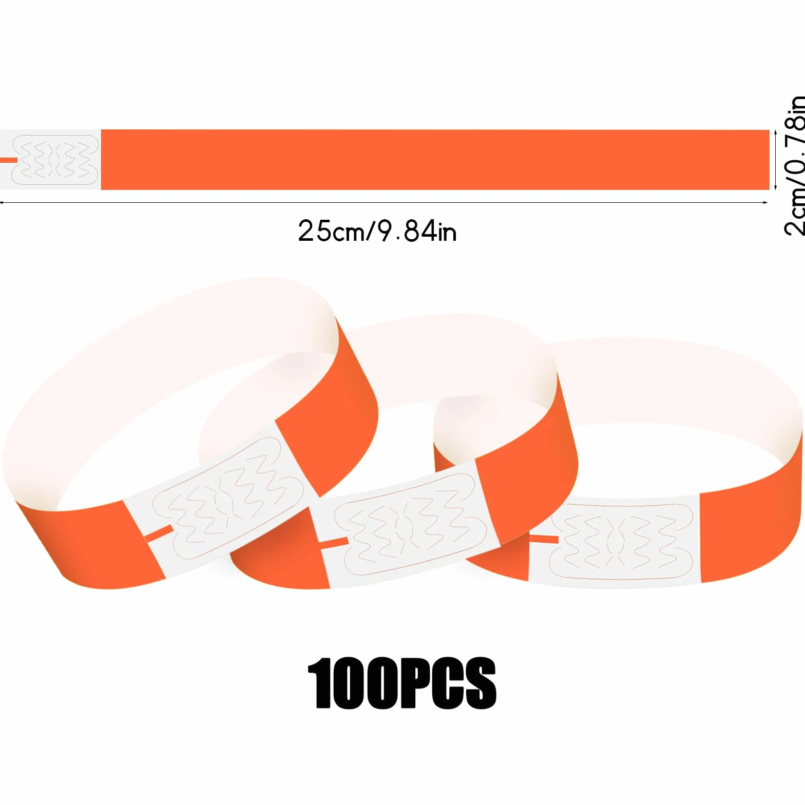100 sztuk bransoletek identyfikacyjnych, wodoszczelne, nierozerwane bransoletki Tyvek z zapięciem samoprzylepnym, bransoletki wejściowe na imprezy klubowe, 25 x 2 cm (żółte)