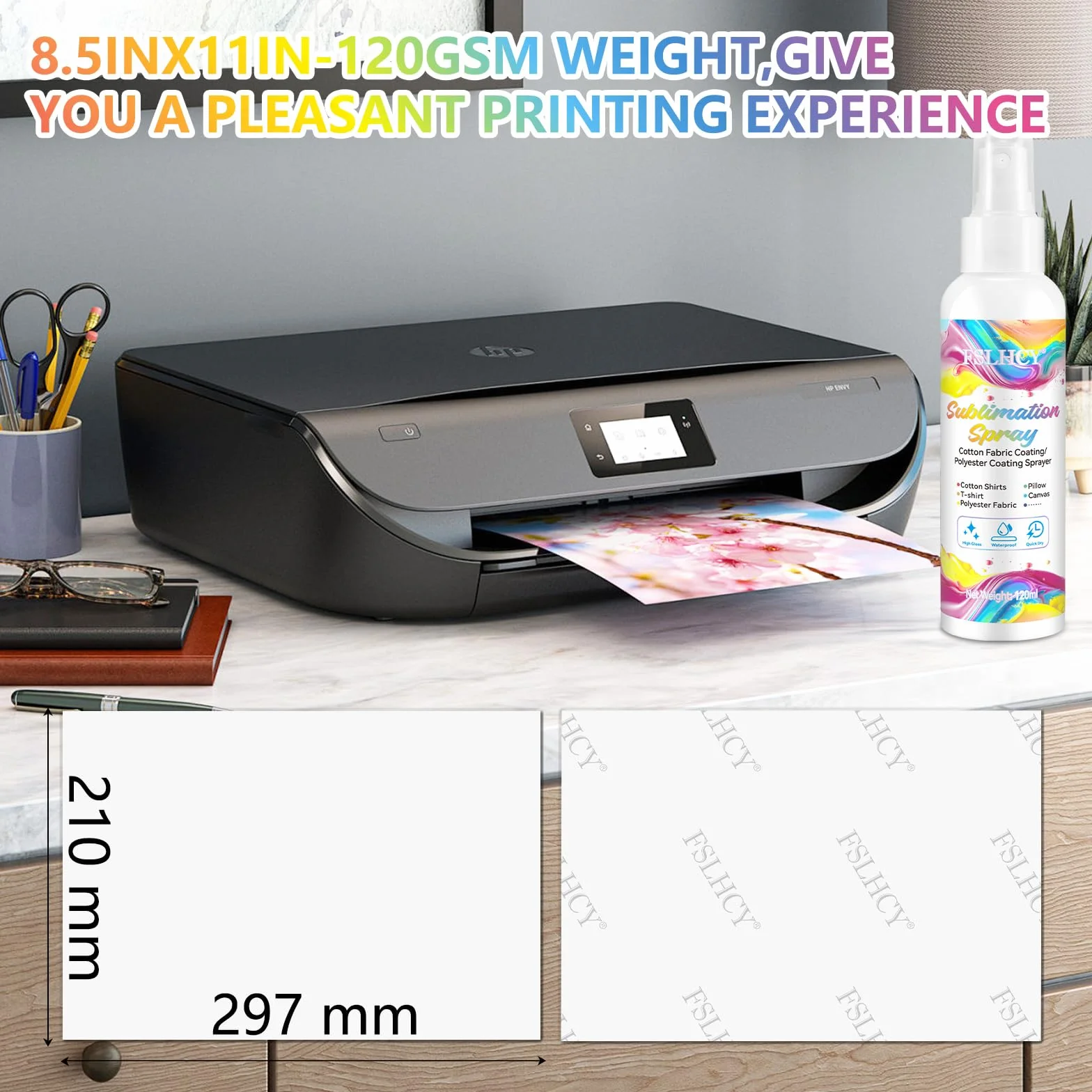 Papier sublimacyjny A4 do bawełny, koszulek, kubków, szkła, 100 arkuszy, papier sublimacyjny 120 g/m², kompatybilny z drukarkami atramentowymi sublimacyjnymi, 210 x 297 mm