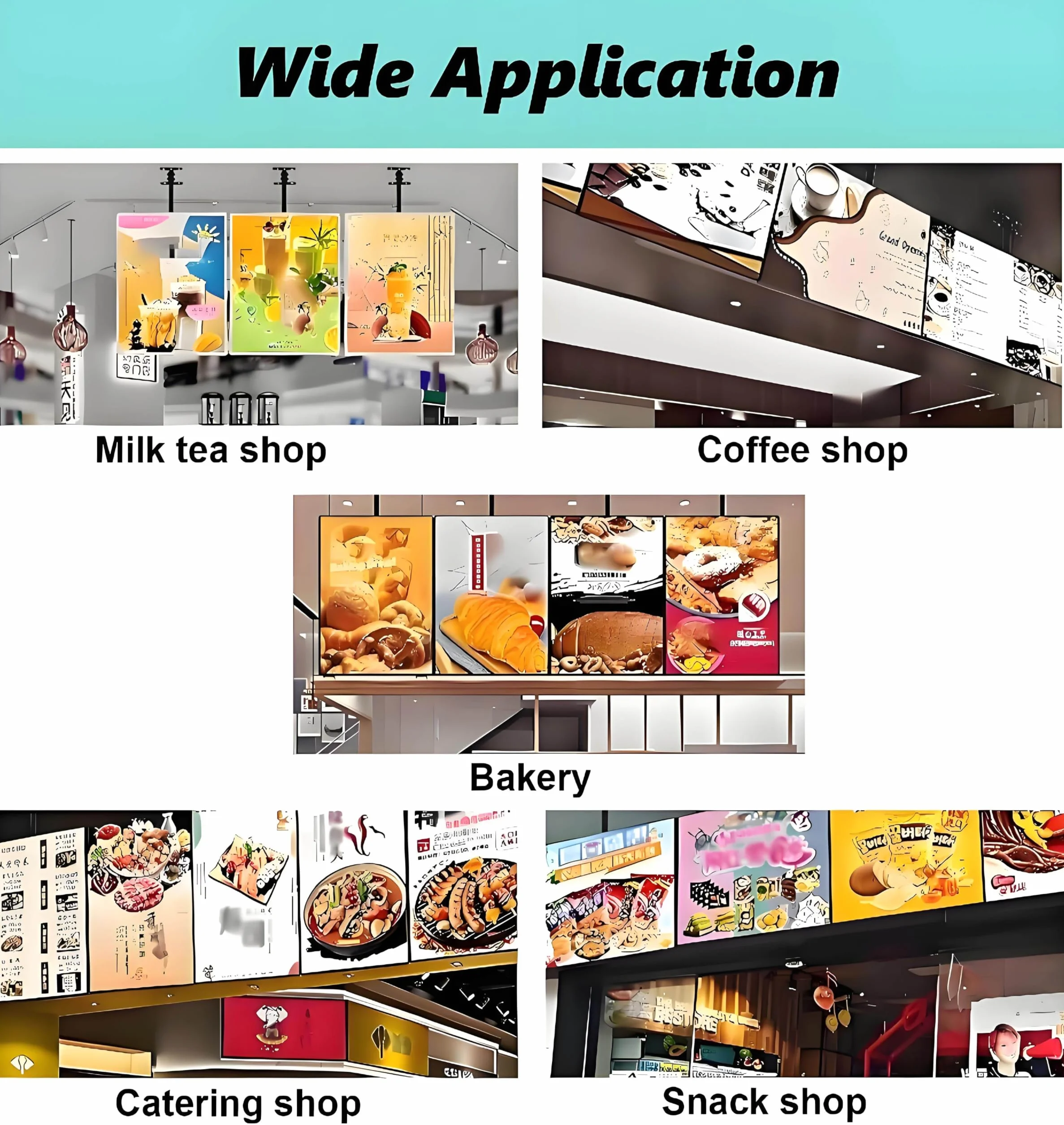 Tablica świetlna LED do wyświetlania menu w restauracjach typu fast food, smukła rama zatrzaskowa z podświetleniem LED, tablice menu z podświetleniem LED, do kawiarni Horizontal-50×70cm