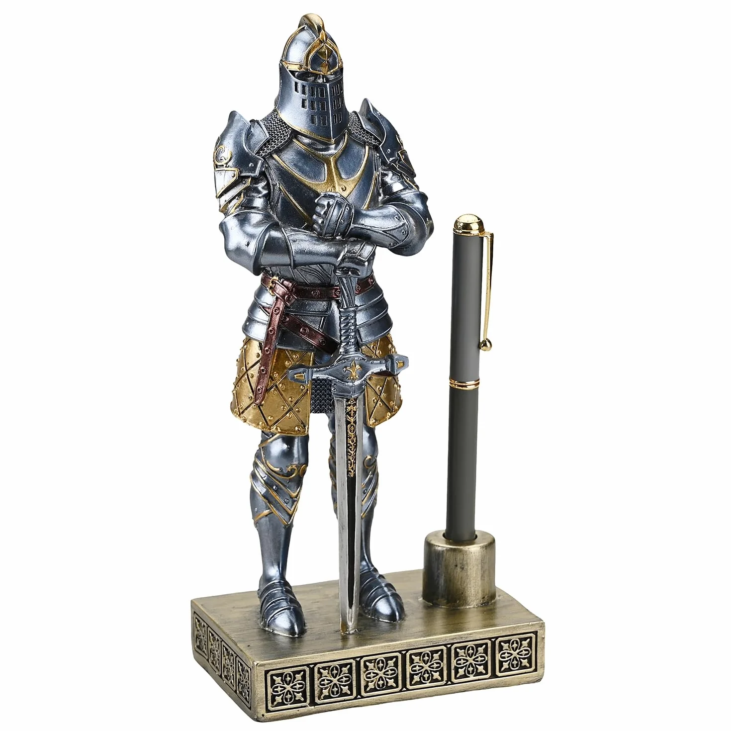 King's Guard rycerz stojak na długopisy statuetka biurowy stojak na długopisy organizer na biurko dla mężczyzn najlepsza kolekcja jako prezent 24 cm (niebieski)