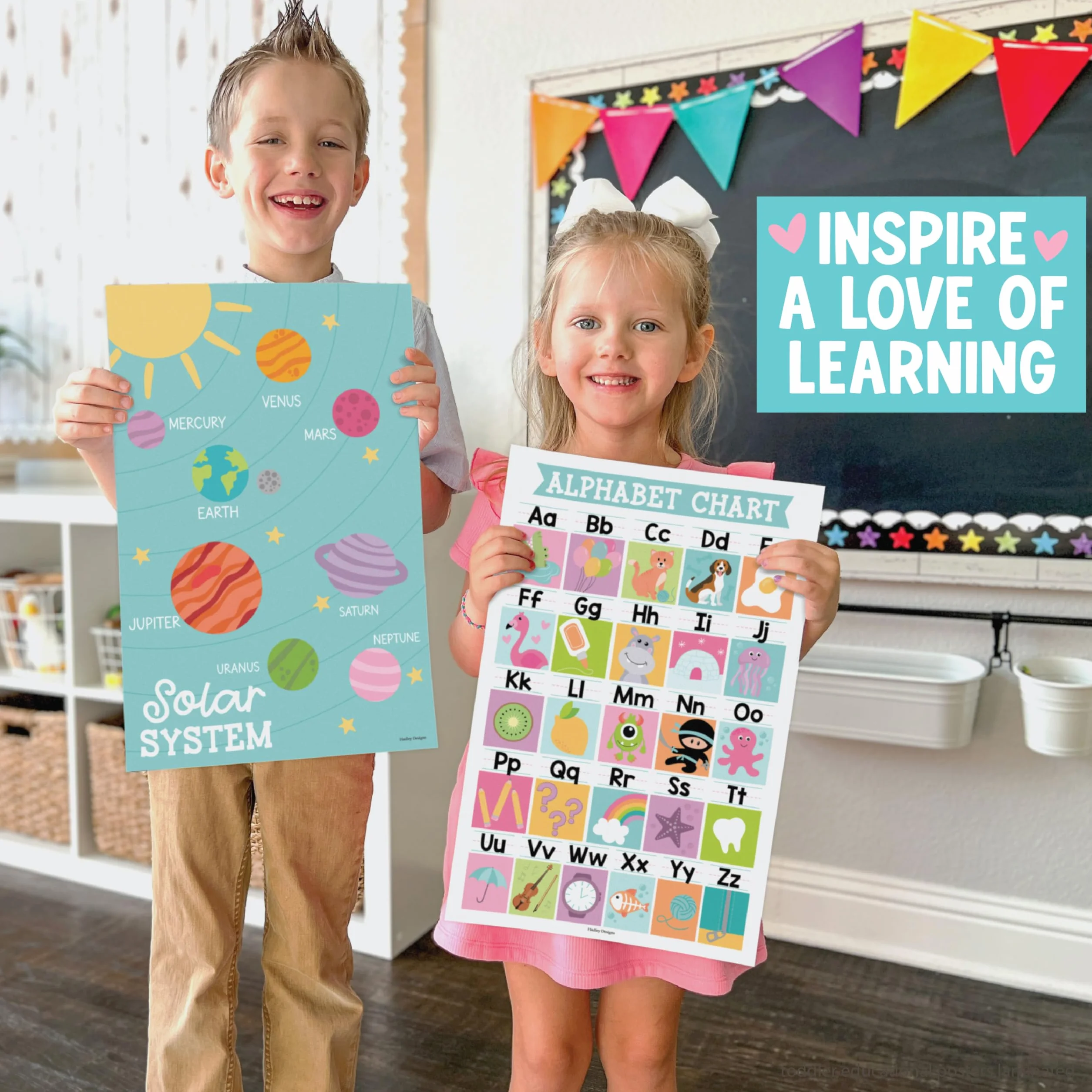 Hadley Designs 16 Educational Posters for Classroom Decor - Pastel Educational Posters for Toddlers 1-3, Toddler Learning Poster for Kids Ages 3-5, Kindergarten & Preschool Classroom Must Haves