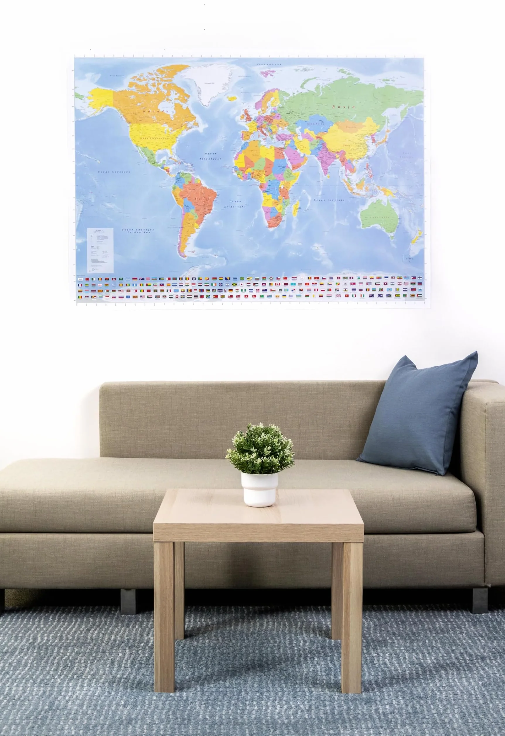 GeoMetro Mapa świata 140 x 100 cm, kraje świata, w języku polskim, z flagami świata, laminowana