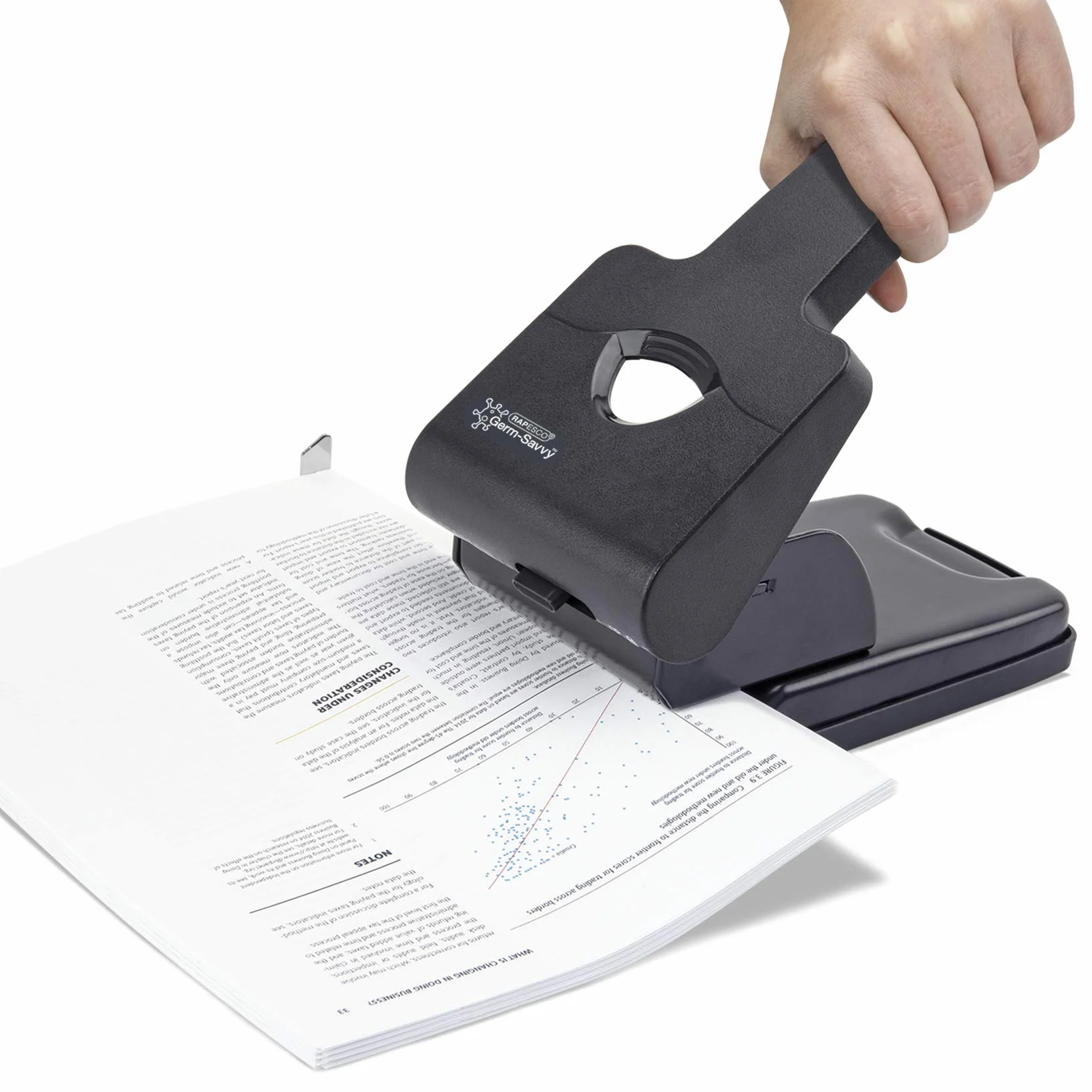 Rapesco Germ-Savvy HD865-P antybakteryjny dziurkacz 2-otworowy czarny