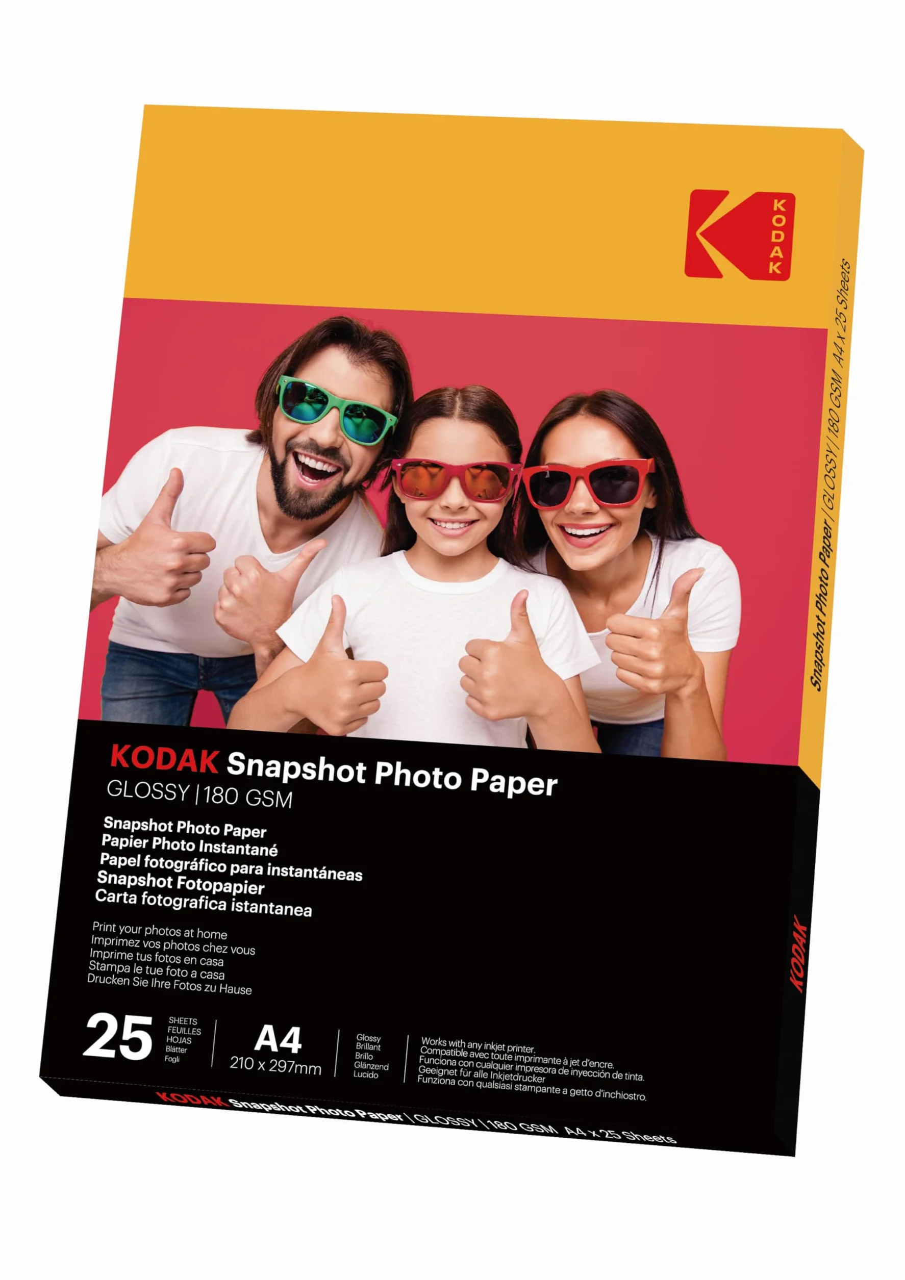 KODAK Instant Photo Paper - Opakowanie 25 arkuszy papieru fotograficznego - Format 21 x 29,7 cm (A4) - Wykończenie błyszczące - 180 gsm - Kompatybilny z drukarkami atramentowymi"