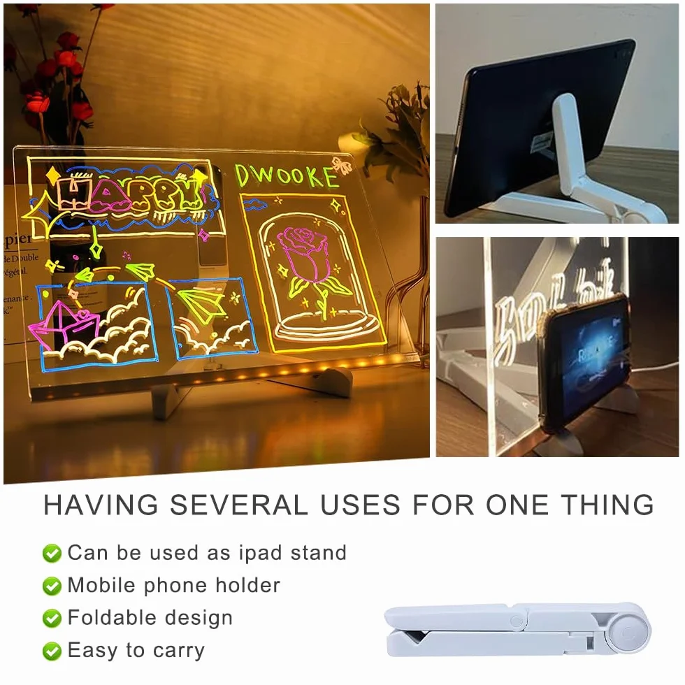Tablica kreślarska LED, 30 x 20 cm, z 12 kolorami, akrylowa podświetlana deska kreślarska dla dzieci, z regulowanym stojakiem na tablicę malarską, notatki, reklamy, światło nocne, dekoracja ścienna