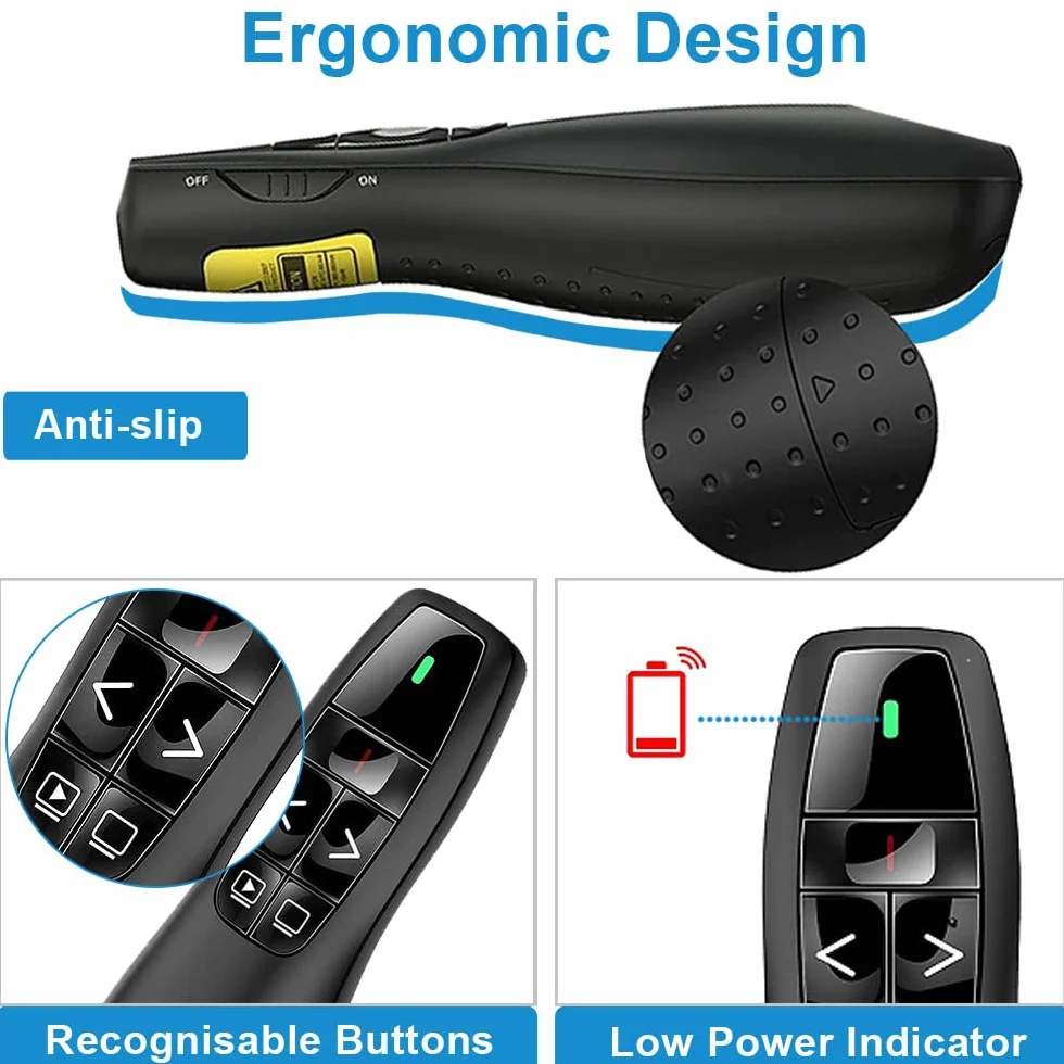 VOVIGGOL USB/typ C 2 w 1 bezprzewodowy prezenter Clicker do prezentacji PowerPoint, 2,4 GHz PPT PowerPoint Clicker prezentacja wskaźnik slajdów Advancer do komputera Mac laptopa