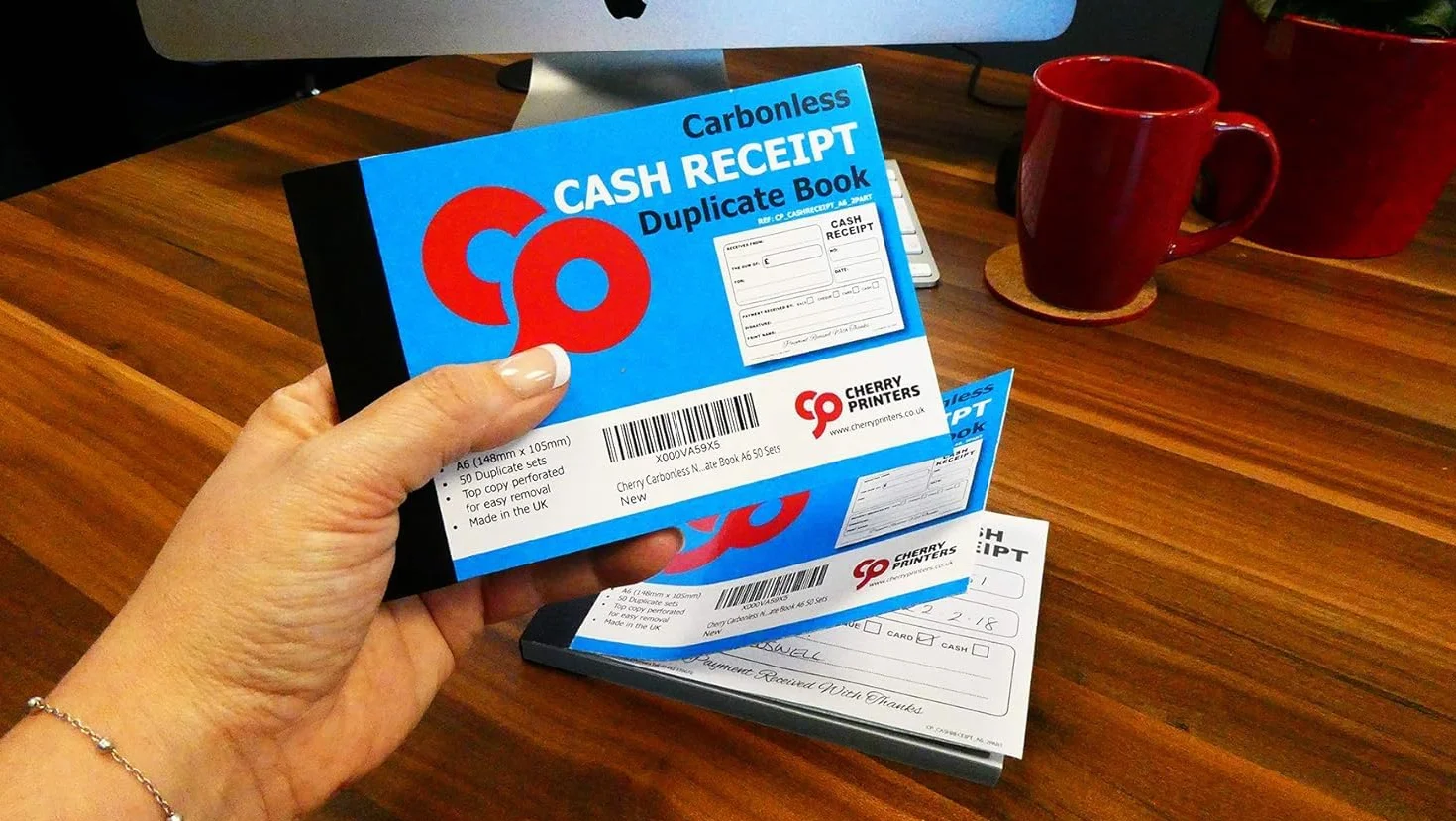 Cherry Carbonless Cash Receipt Book A6, 2-częściowy NCR, 50 zestawów, perforowany