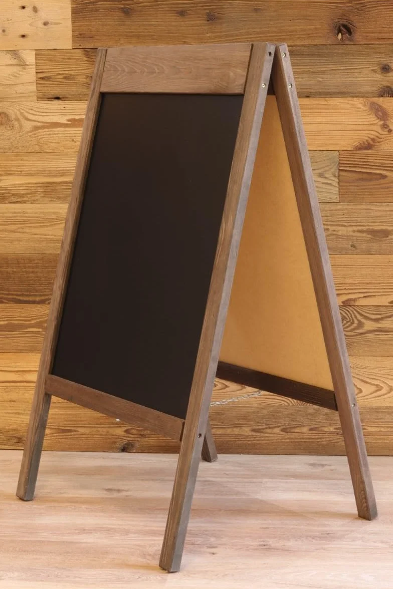 Potykacz reklamowy kredowy restauracji lub biura, stojak drewniany dwustronny malowania pisakami kredowymi 100x60