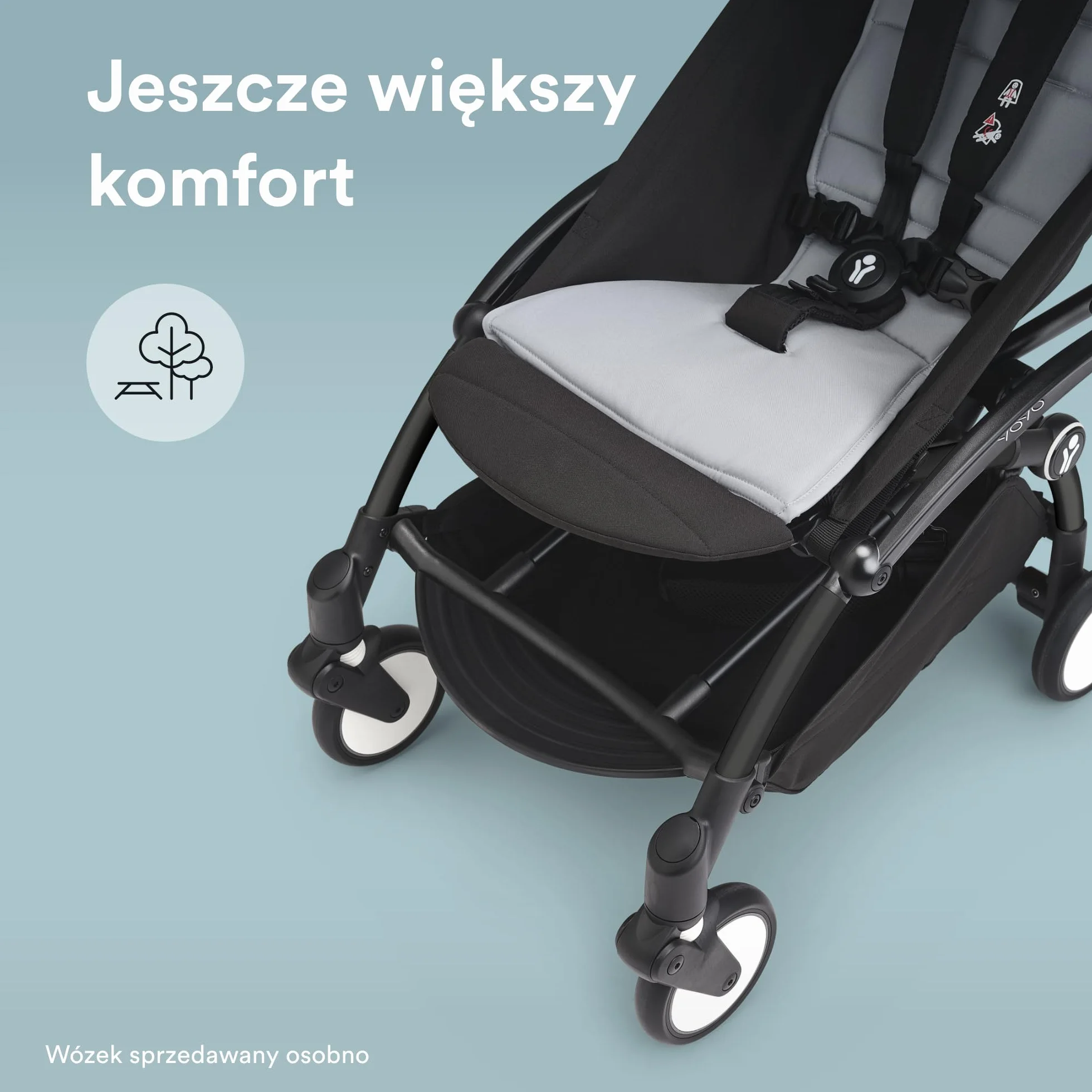 Podpórka pod nogi Stokke YOYO - dwie pozycje zwiększające wygodę wózka YOYO - w zestawie poduszka poliestrowa, którą można prać