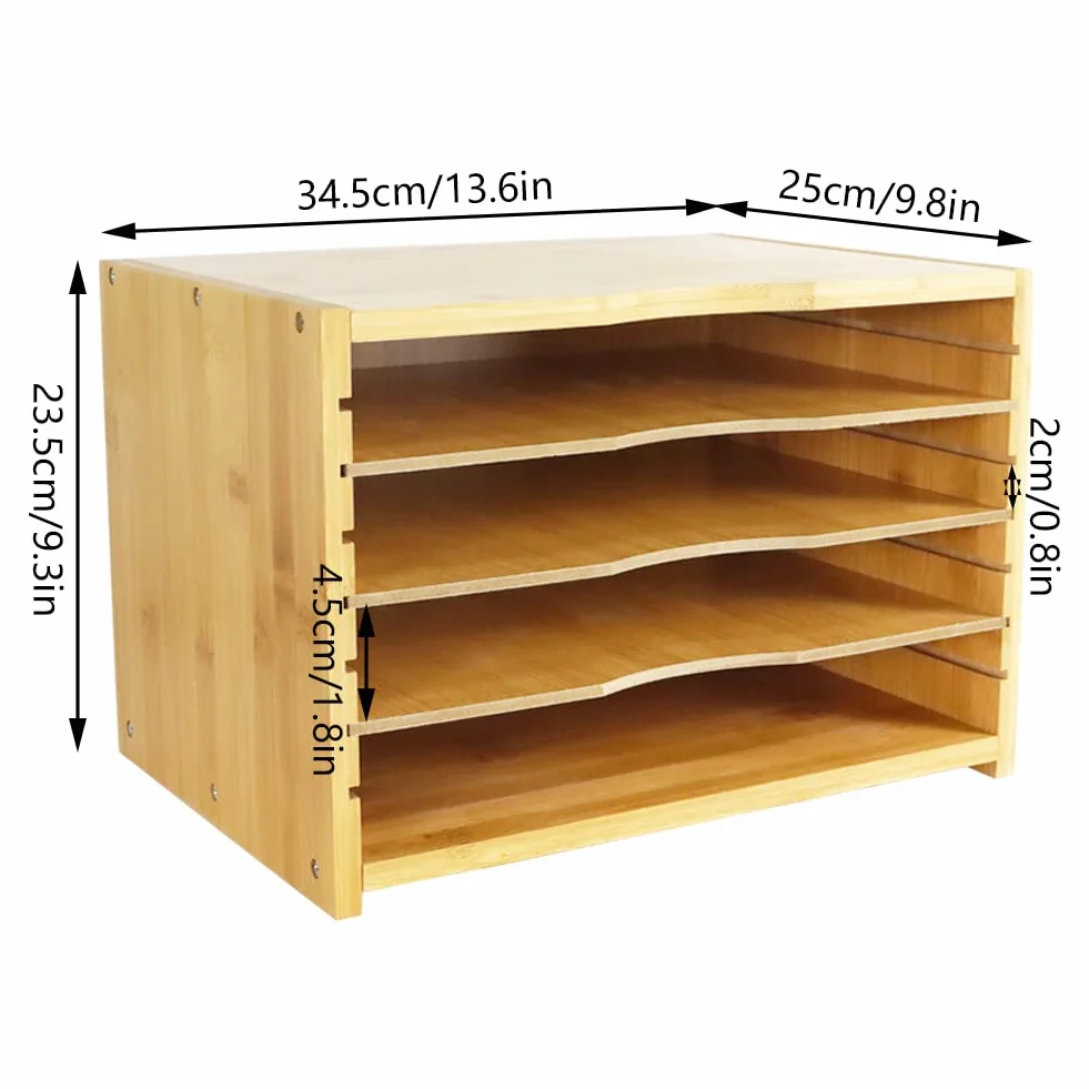 WKWKER Bambusowa Taca Na Listy Z 3 Regulowanymi Półkami Organizer Na Biurko, 3-poziomowa Taca Na Papier Do Biura, Domu, Gabinetu, Przechowywania Na Biurku (Kolor Naturalny)