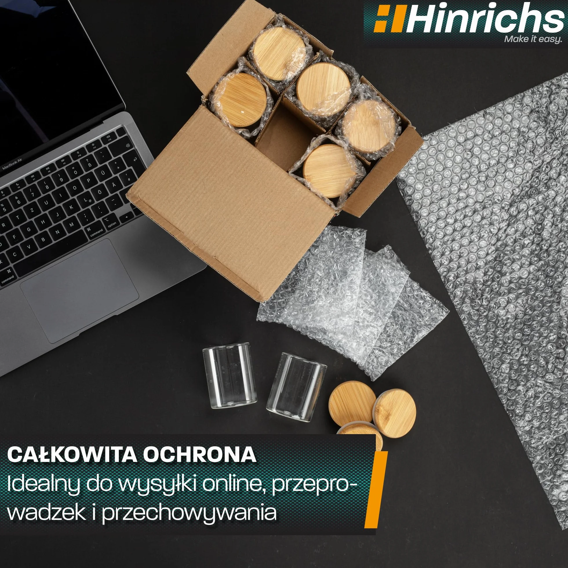 Hinrichs Folia Bąbelkowa w Rolce 20m x 30cm perforowana - Idealna do Wysyłki, Pakowania i Przenoszenia - Możliwość 100% Recyklingu - Folia Bąbelkowa jako Materiał Opakowaniowy - Materiał amortyzujący