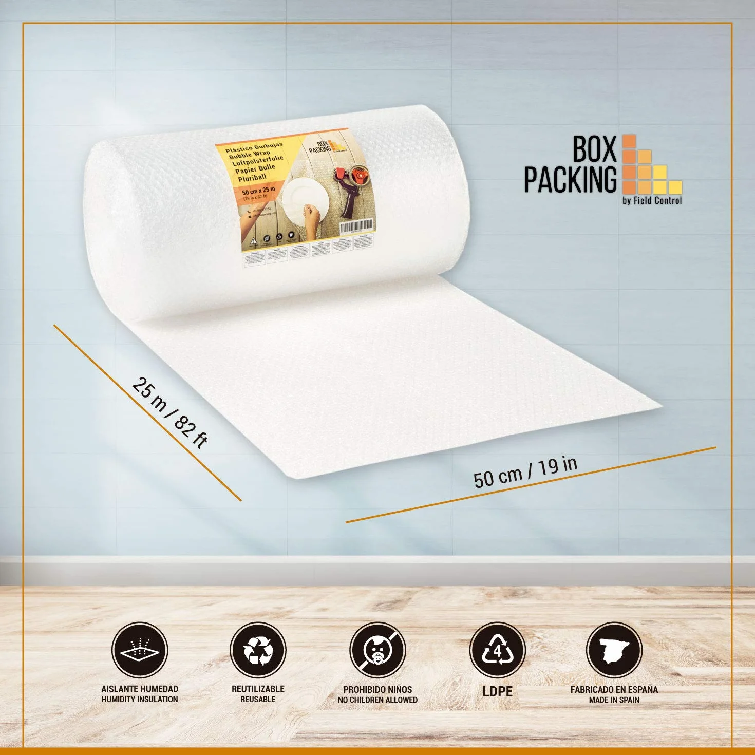 BOXPACKING | Folia Bąbelkowa | 50 cm szerokości x 25 m długości | Folia z Wypustkami Do Pakowania i Przeprowadzek