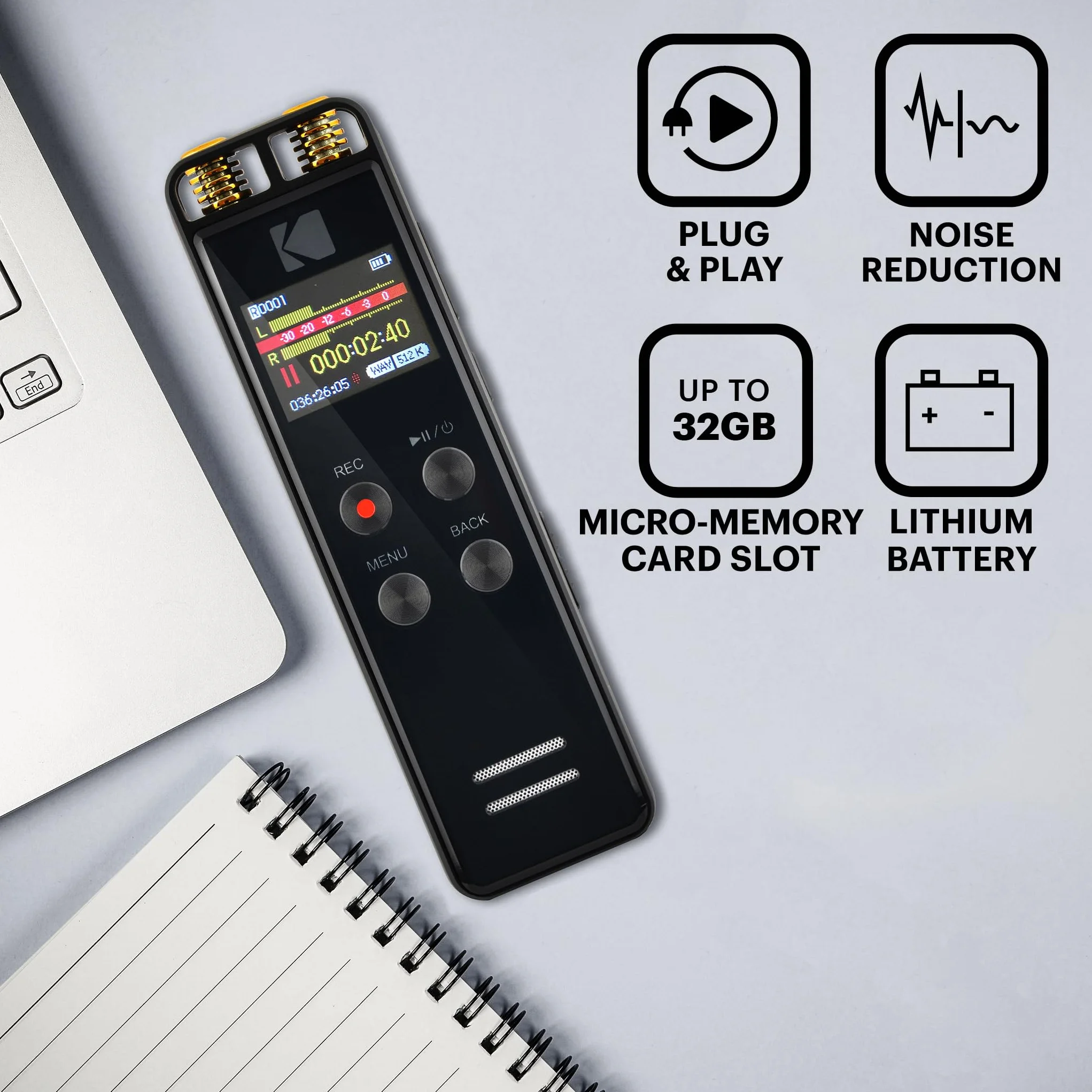 KODAK VRC550 Dyktafon o wysokiej intensywności mini sterowanie głosem bateria litowa odtwarzacz MP3