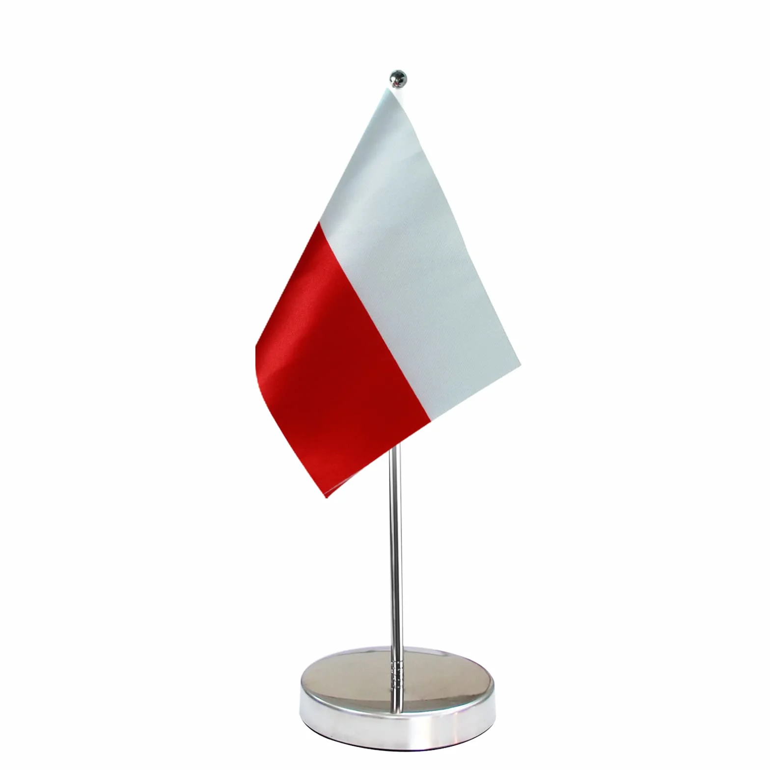 Polska flaga stołowa 23 x 15 cm – podstawa ze stali nierdzewnej, regulowany drążek