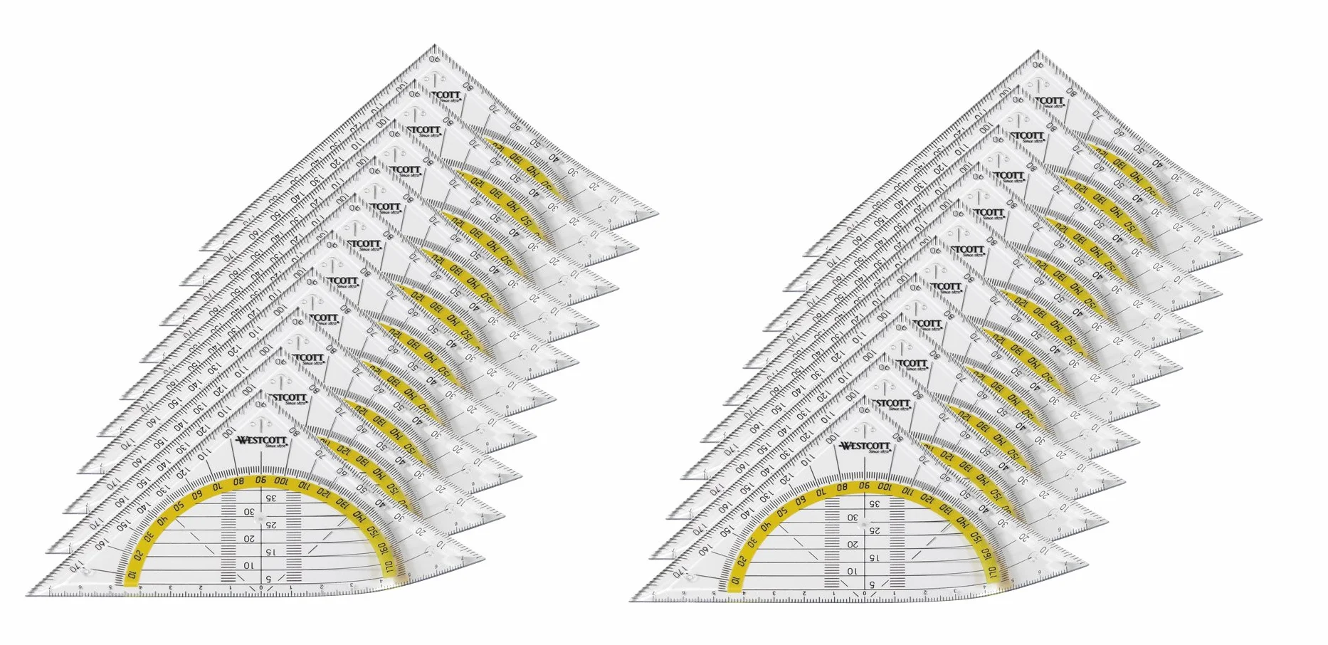Westcott E-10132 00-I ekierka geometryczna z tworzywa sztucznego, nietłukąca, 14 cm, 20 sztuk, przezroczysta
