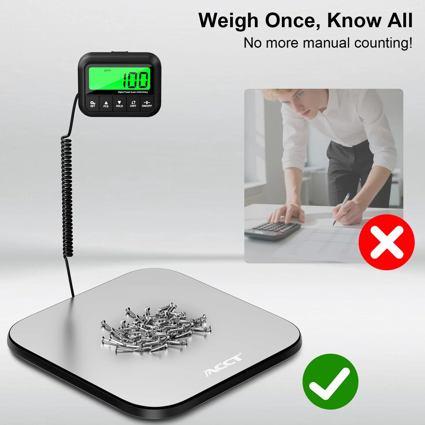 Waga pocztowa 200 kg, cyfrowa waga pocztowa z funkcją zatrzymania/automatycznego wyłączania/tarowania, waga wysyłkowa do paczek, małych firm, bagażu, biura, waga do dużych obciążeń (PS1)