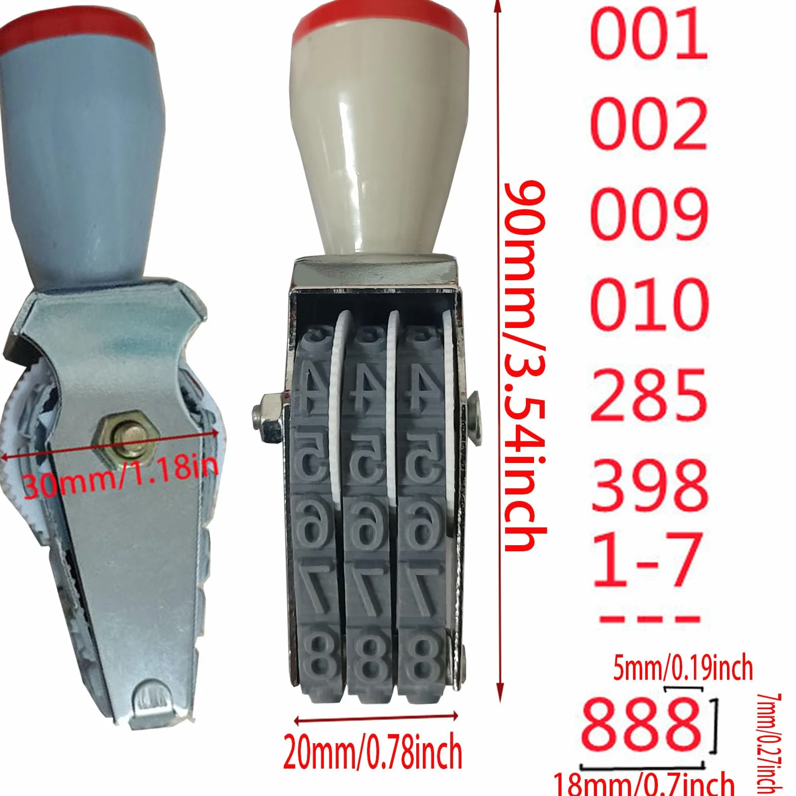 ZENG Regulowany 3-cyfrowy ręczny znaczek z cyfrą 0-9 i symbolami narzędzie do numeracji biurowej metalu/gumy nadruk 18 x 7 mm