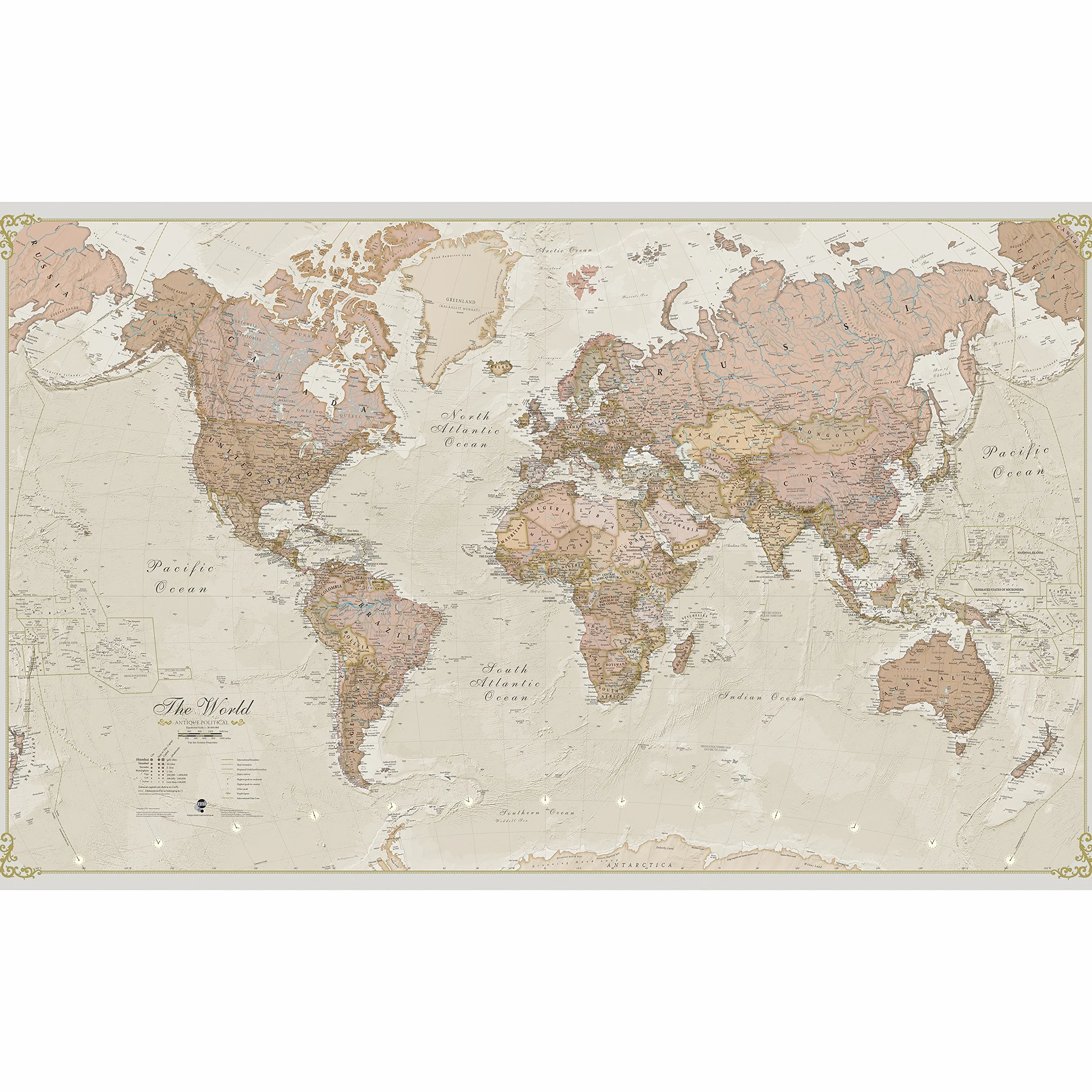 Maps International Gigantyczna mapa świata - mega-mapa świata w stylu antycznym - laminowana - 46 x 80-2025 zaktualizowana