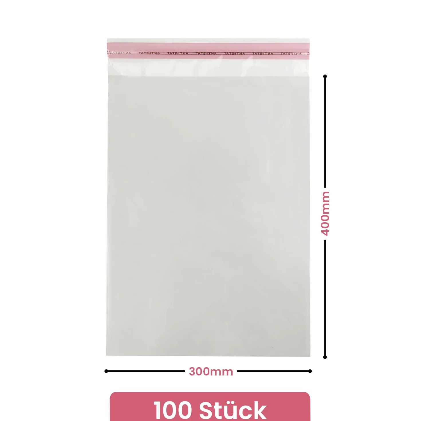 Netuno 100 płaskich torebek o wysokim połysku 30 x 40 cm z klapką (3 cm) Peel & Seal PP torebki samoprzylepne torebki plastikowe przezroczyste torebki celofanowe przezroczyste torebki z zakładką